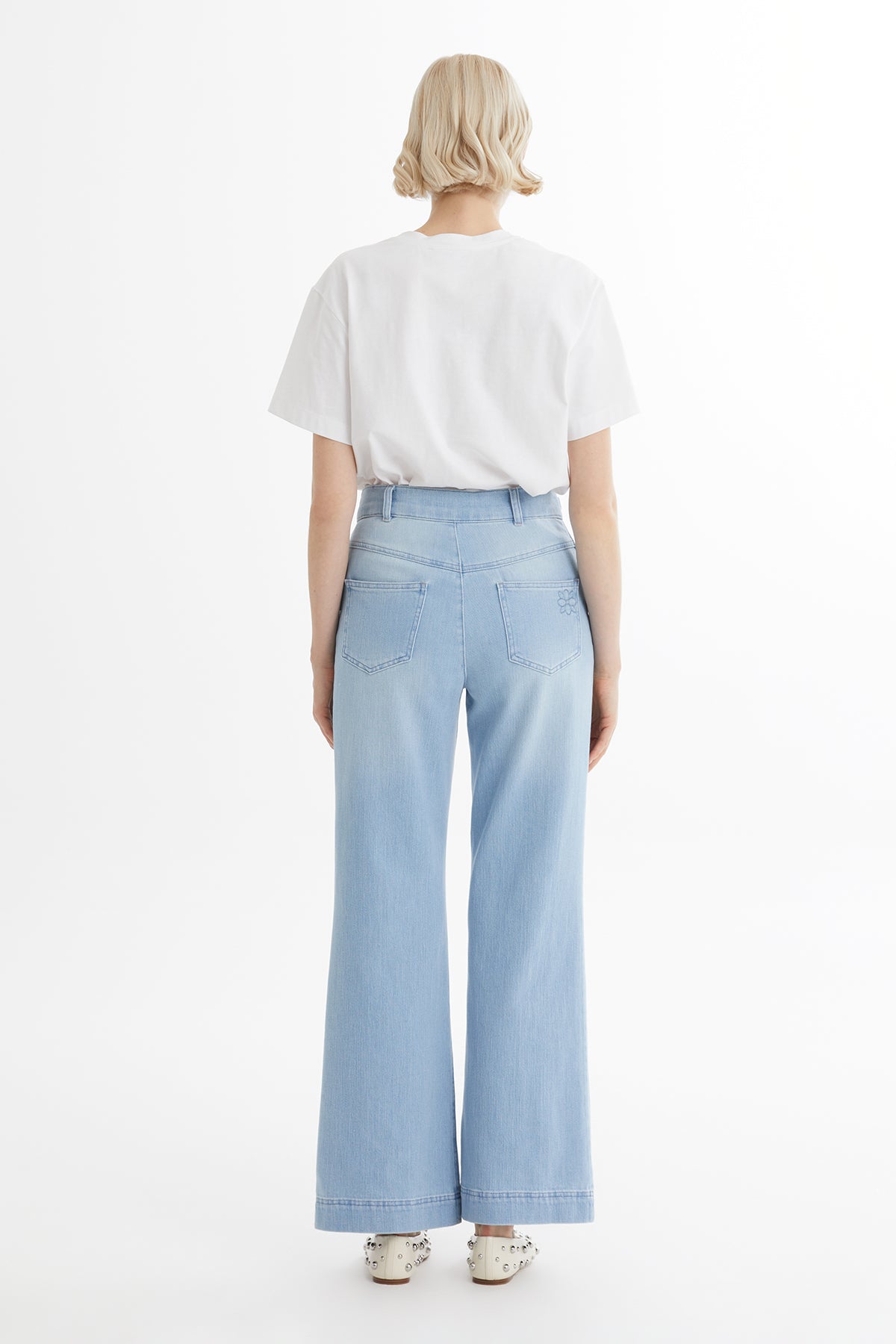 Blue Metal-Detail Denim Trousers