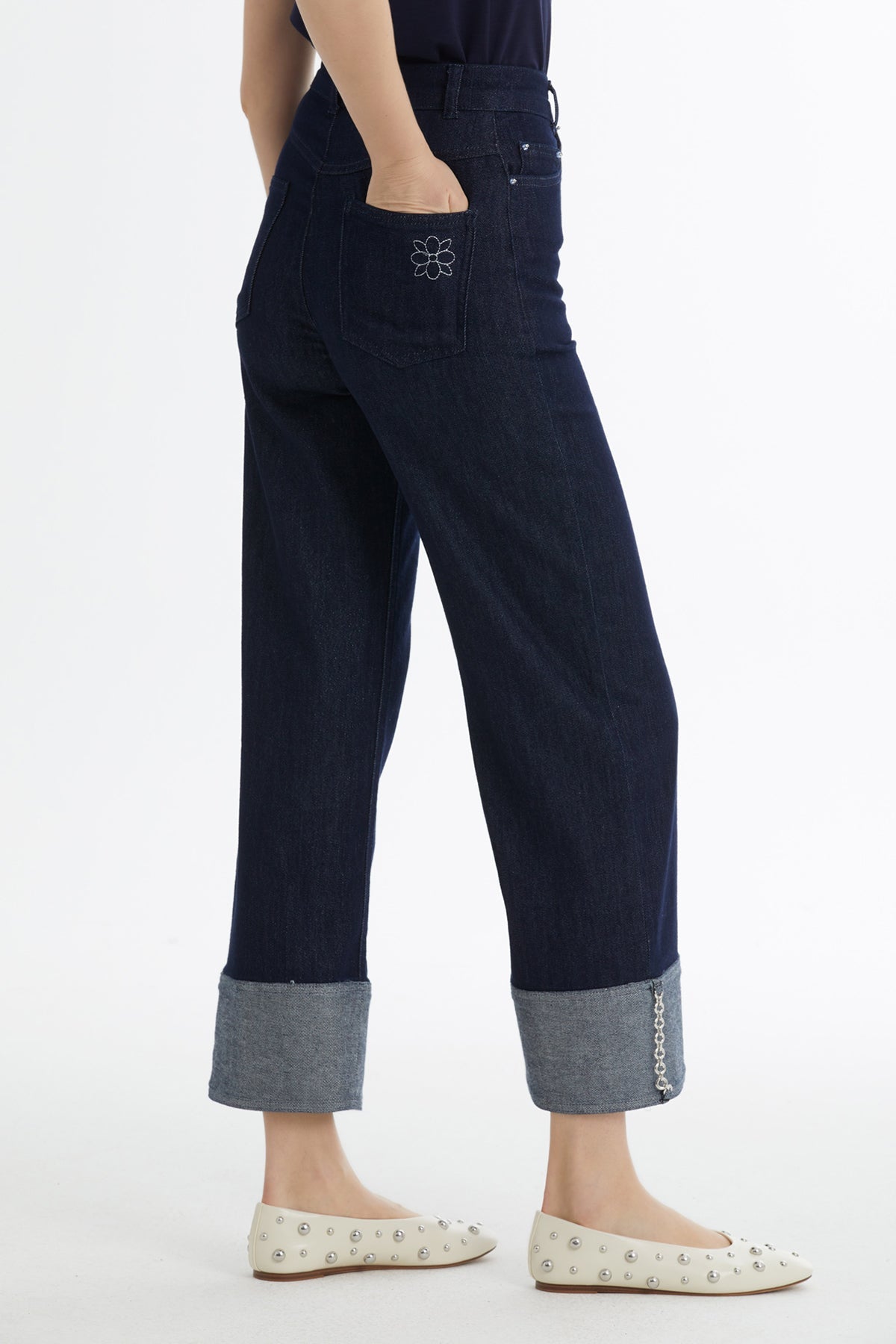 Blue Embroidered Detail Jeans