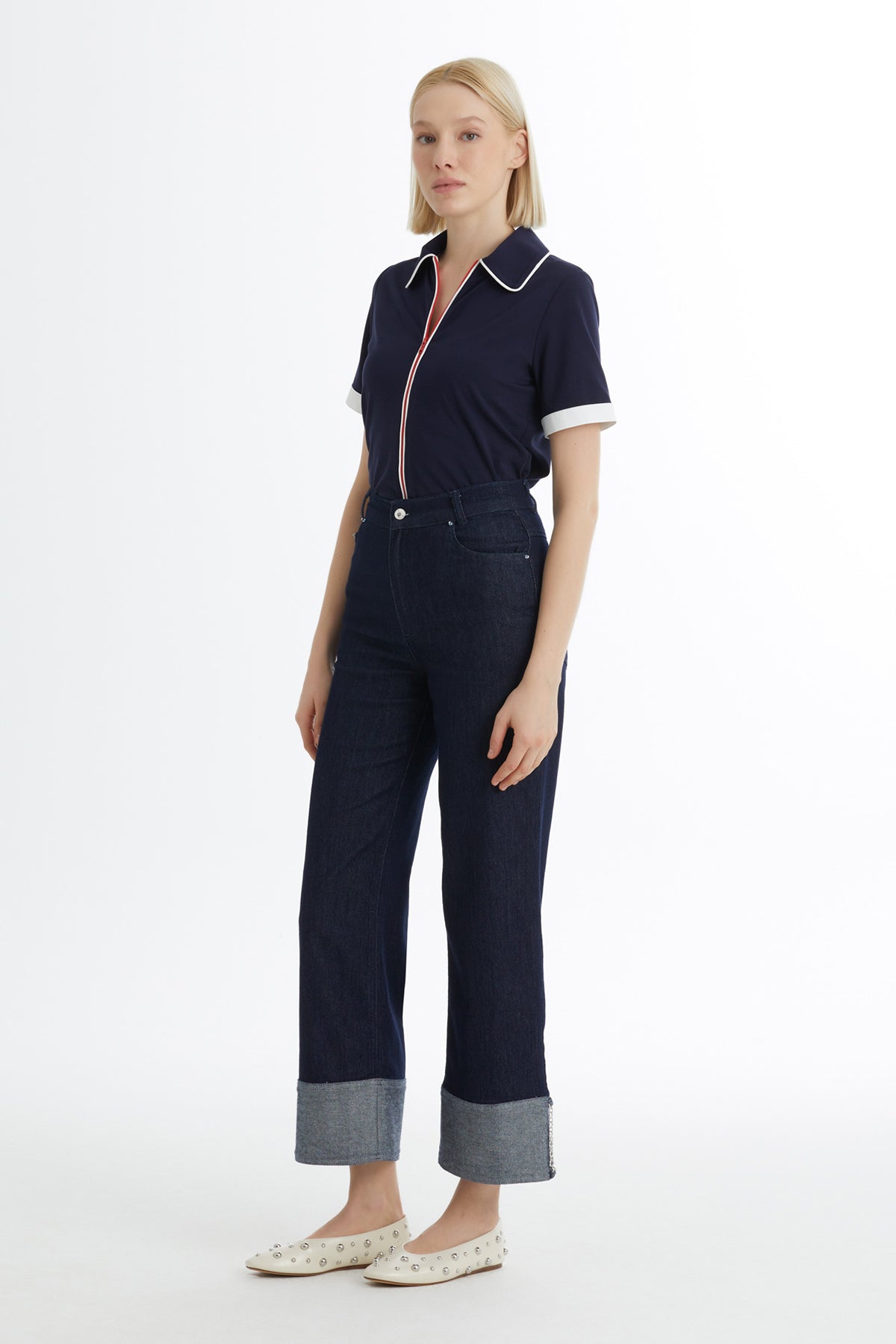 Blue Embroidered Detail Jeans