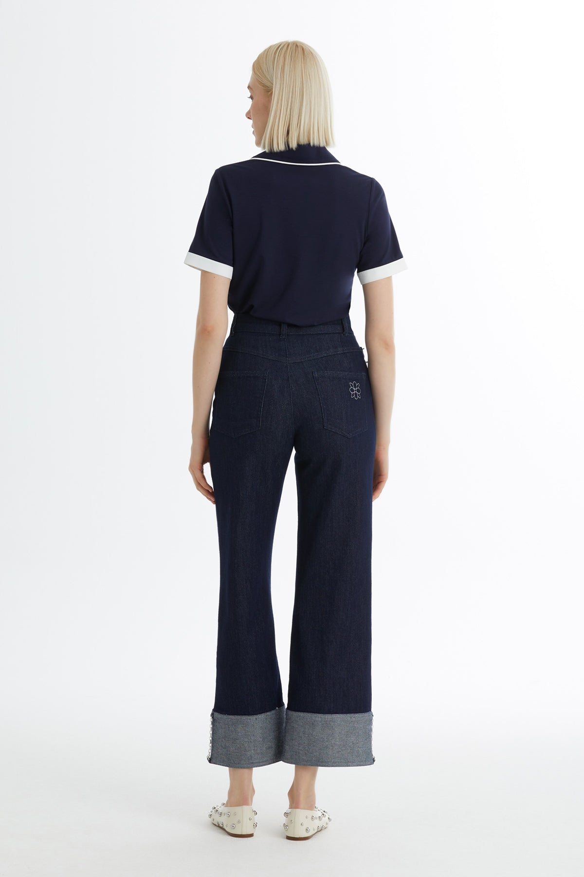 Blue Embroidered Detail Jeans