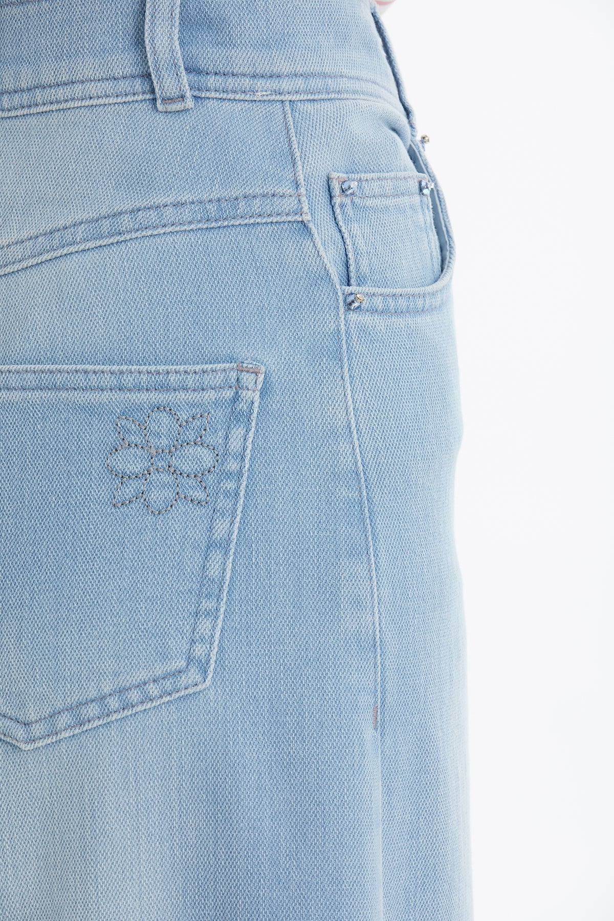 Blue Embroidered Wide-Leg Denim