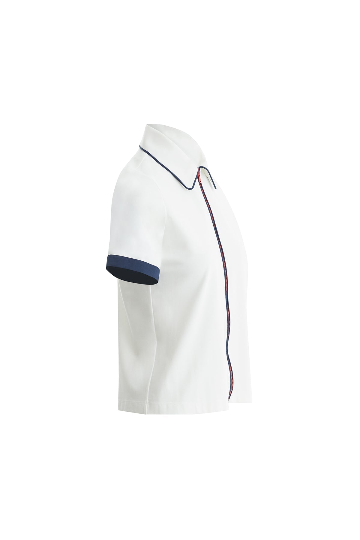 Ecru Short Sleeve Blouse with Piping Detail