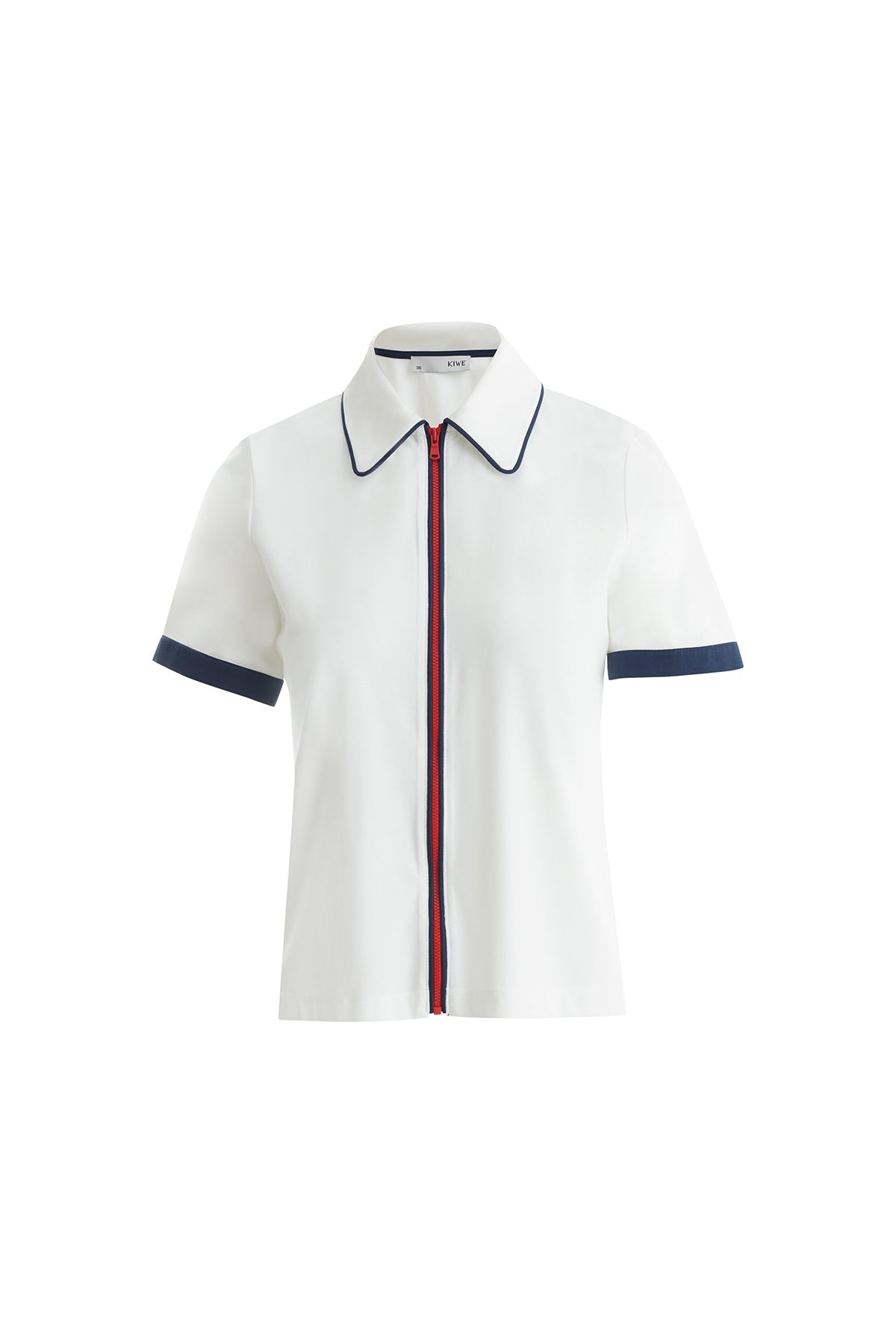 Ecru Short Sleeve Blouse with Piping Detail