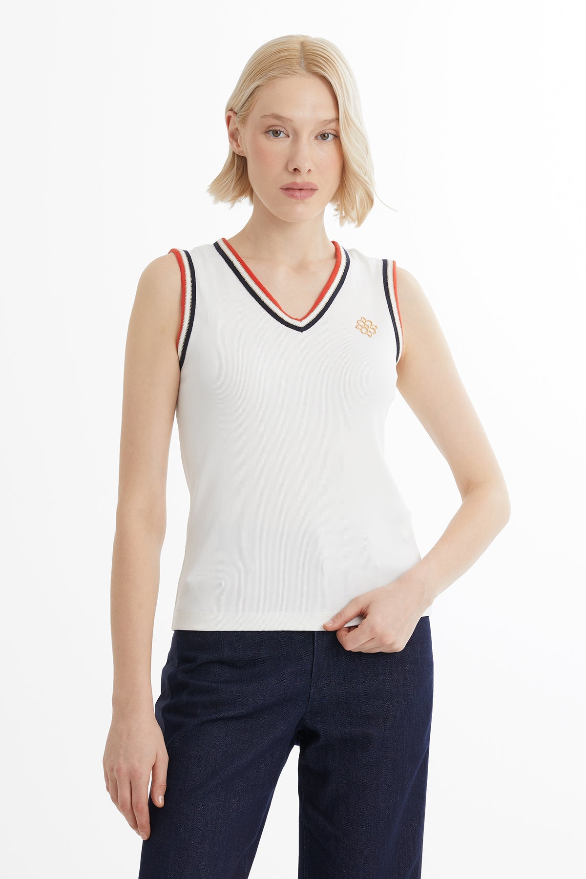 Ecru Metal Accent Detail Blouse