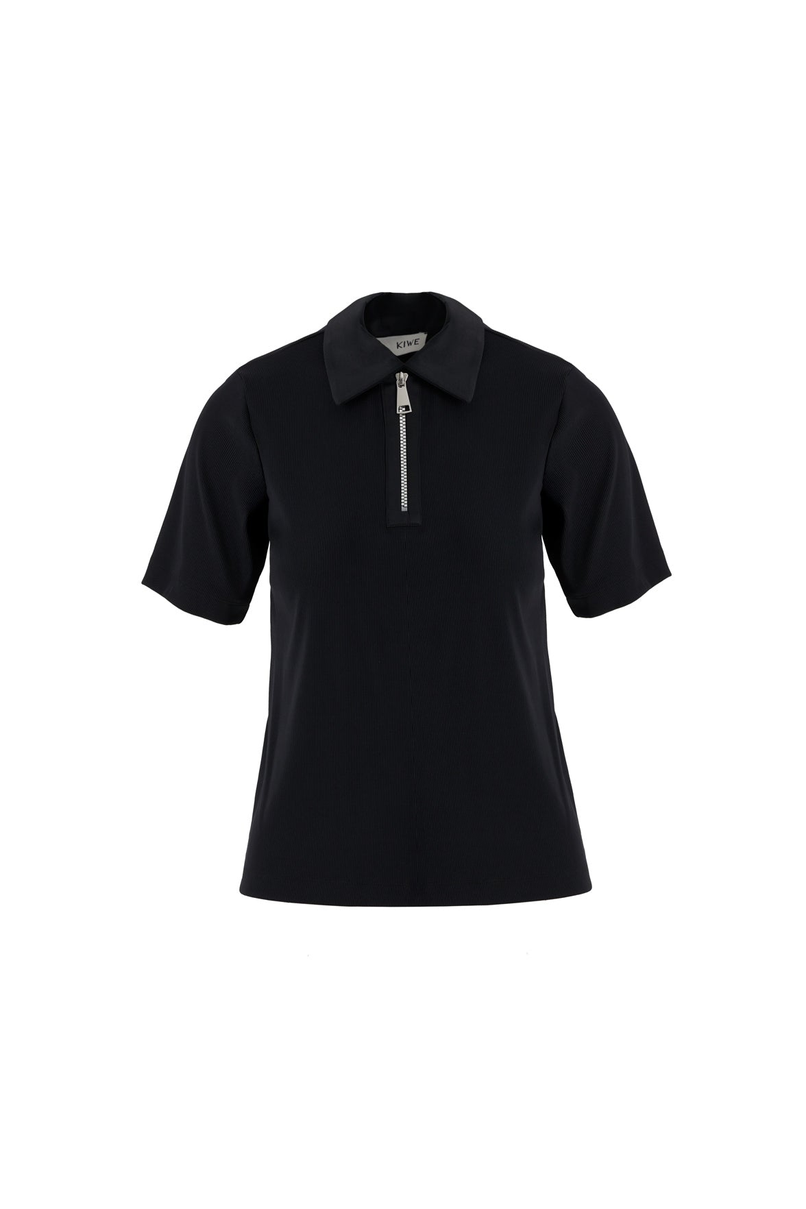 Black Zip-Front Short Sleeve Blouse