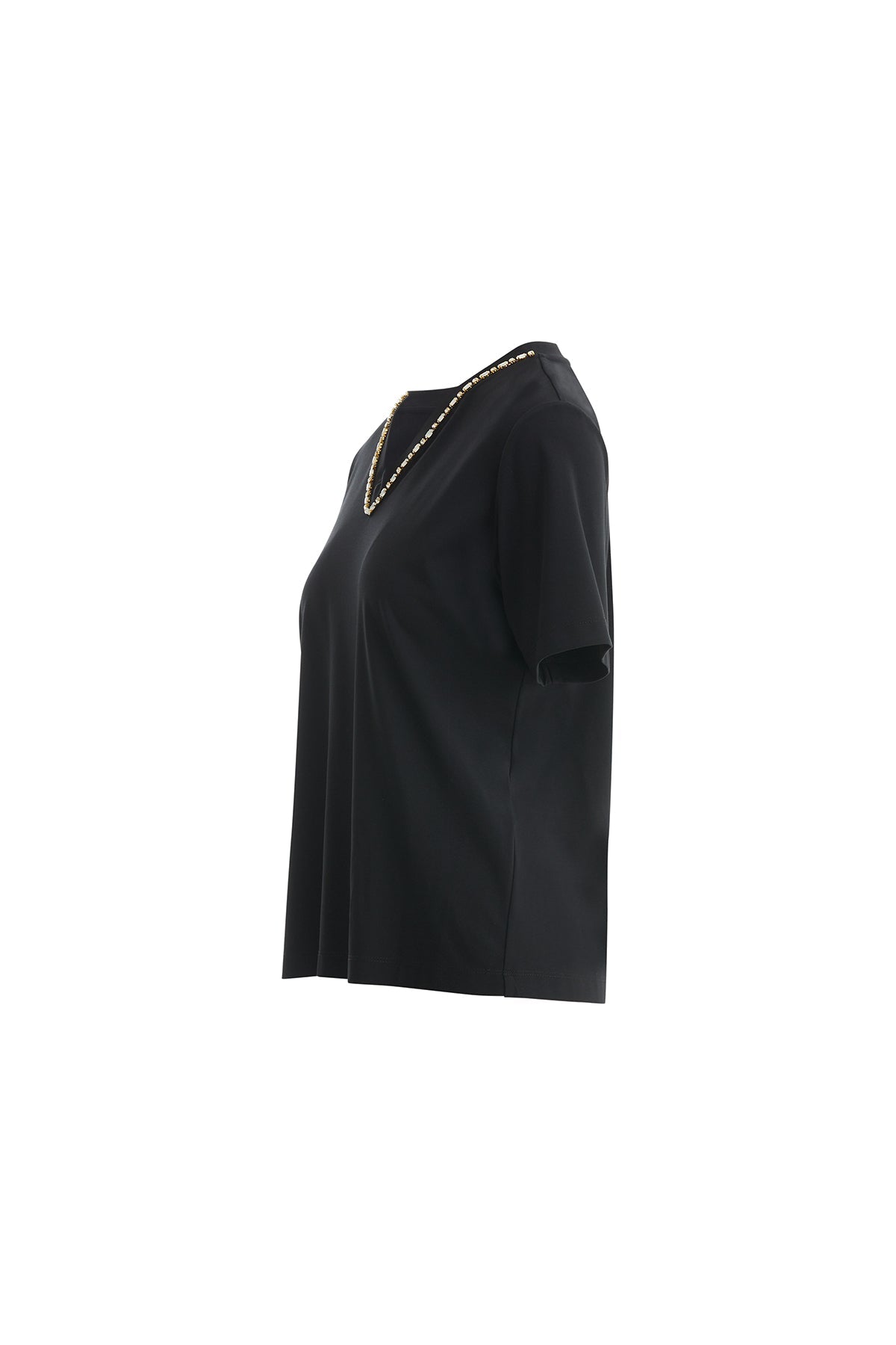 Black Embellished Collar Detail T-Shirt