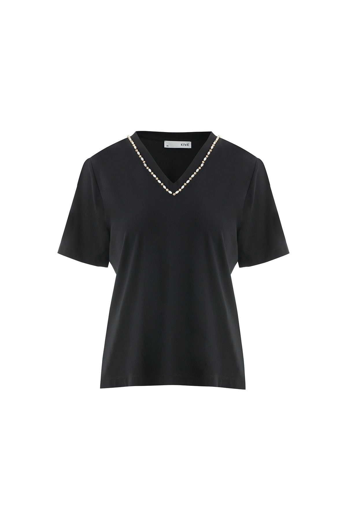 Black Embellished Collar Detail T-Shirt