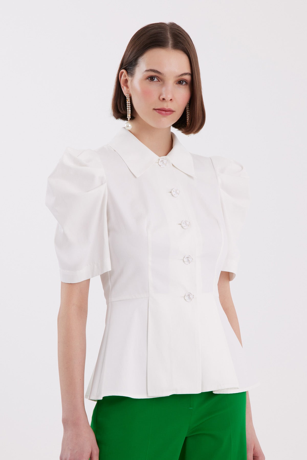 Ecru Pleated-Sleeve Shirt