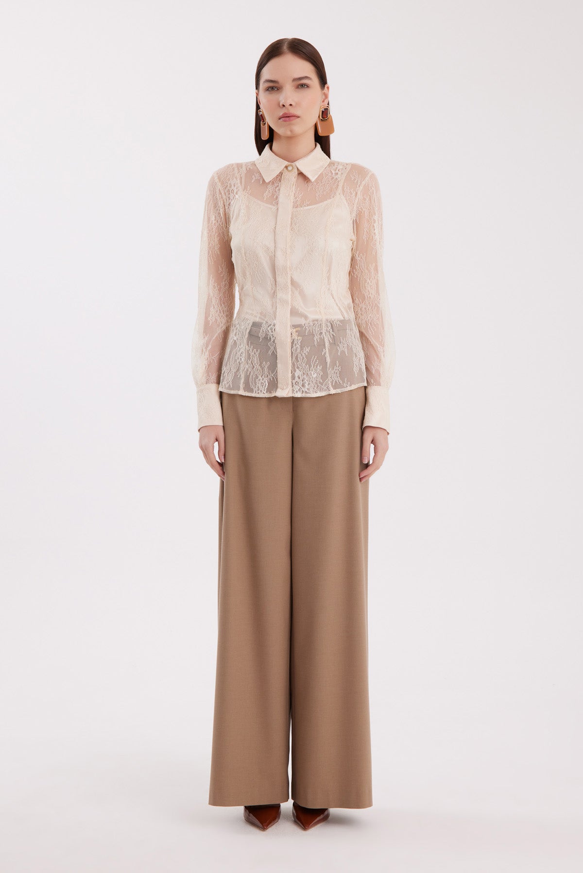 Beige Sheer Lace Shirt
