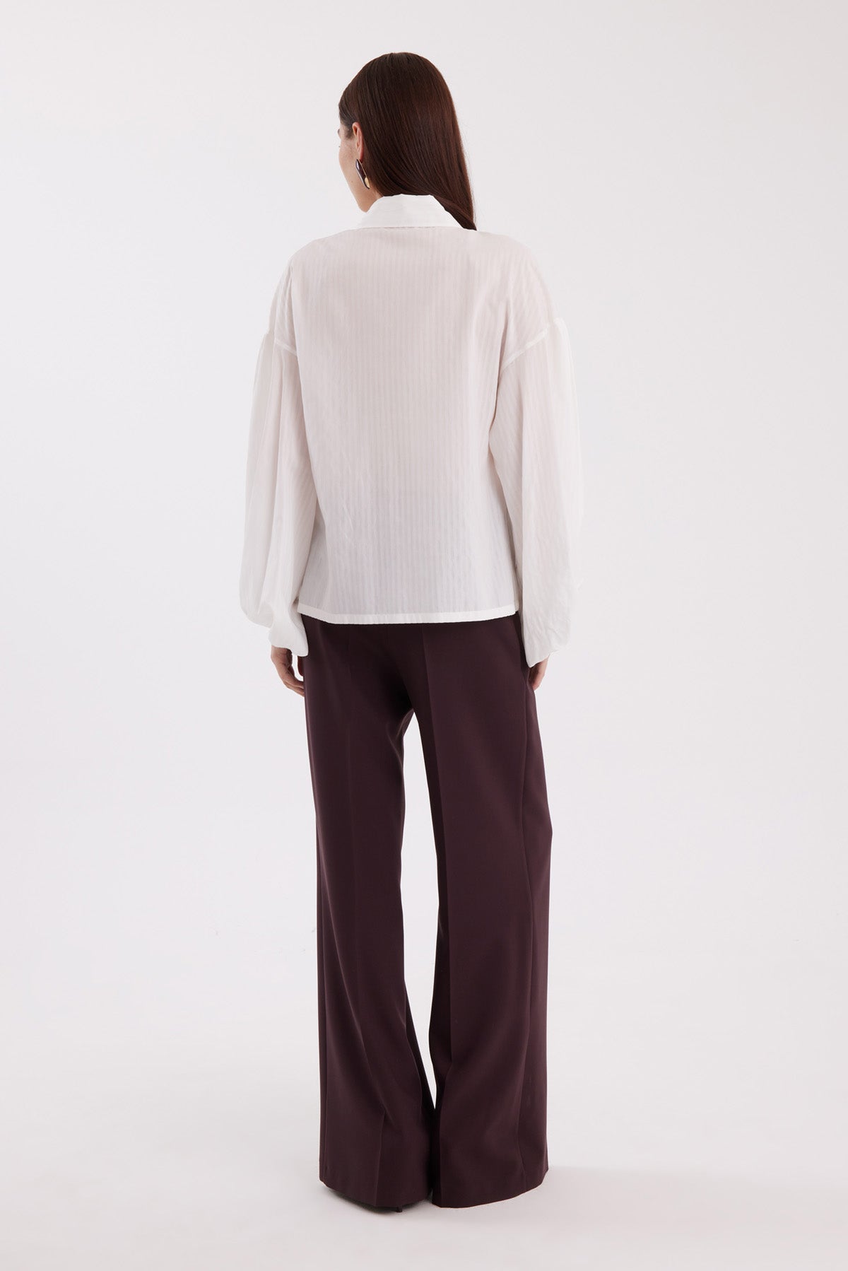 White Balloon-Sleeve Striped Shirt