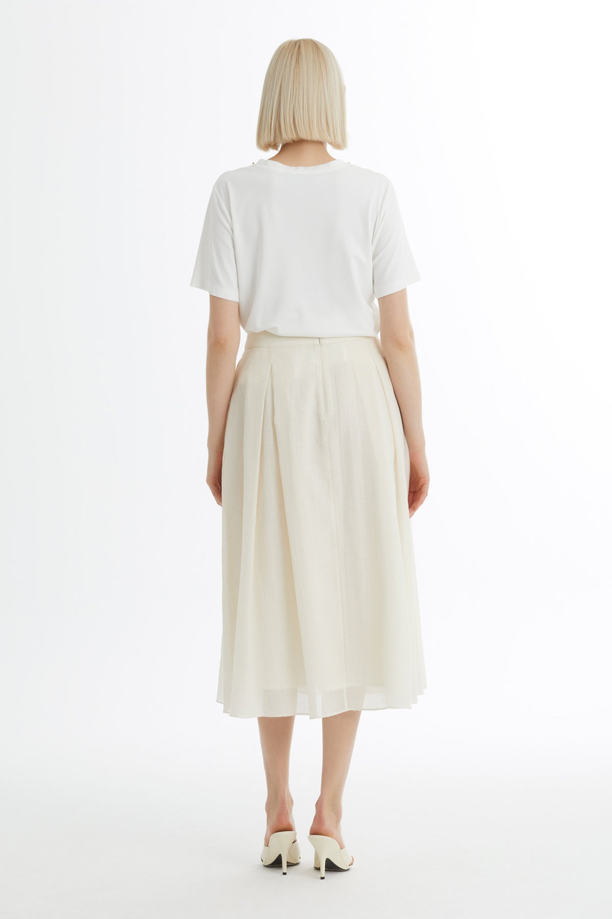 Ecru Pleated Embroidered Skirt