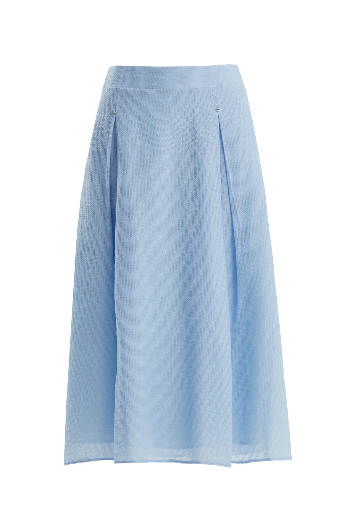 Blue Pleated Embroidered Skirt