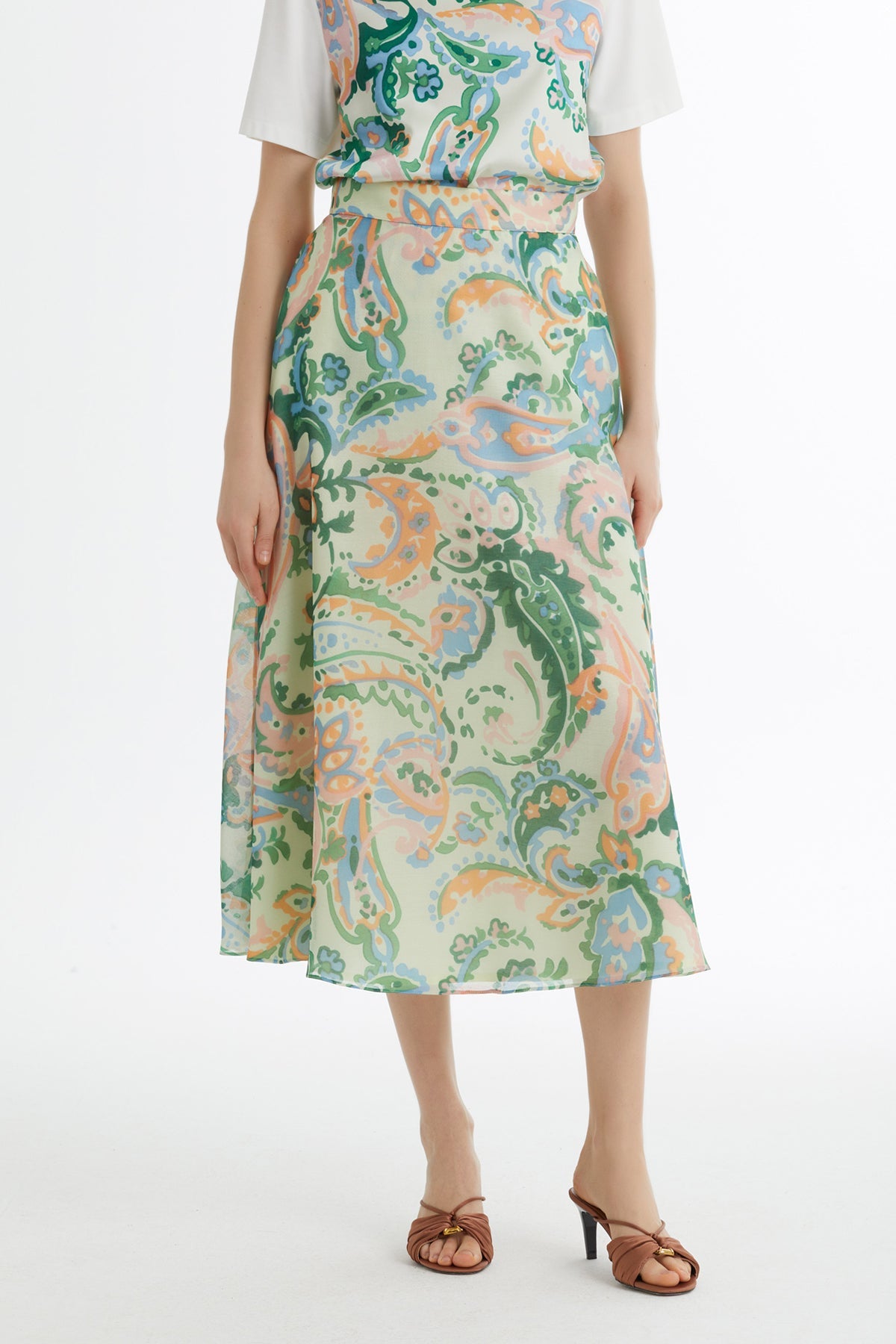Patterned Flounce Midi Skirt