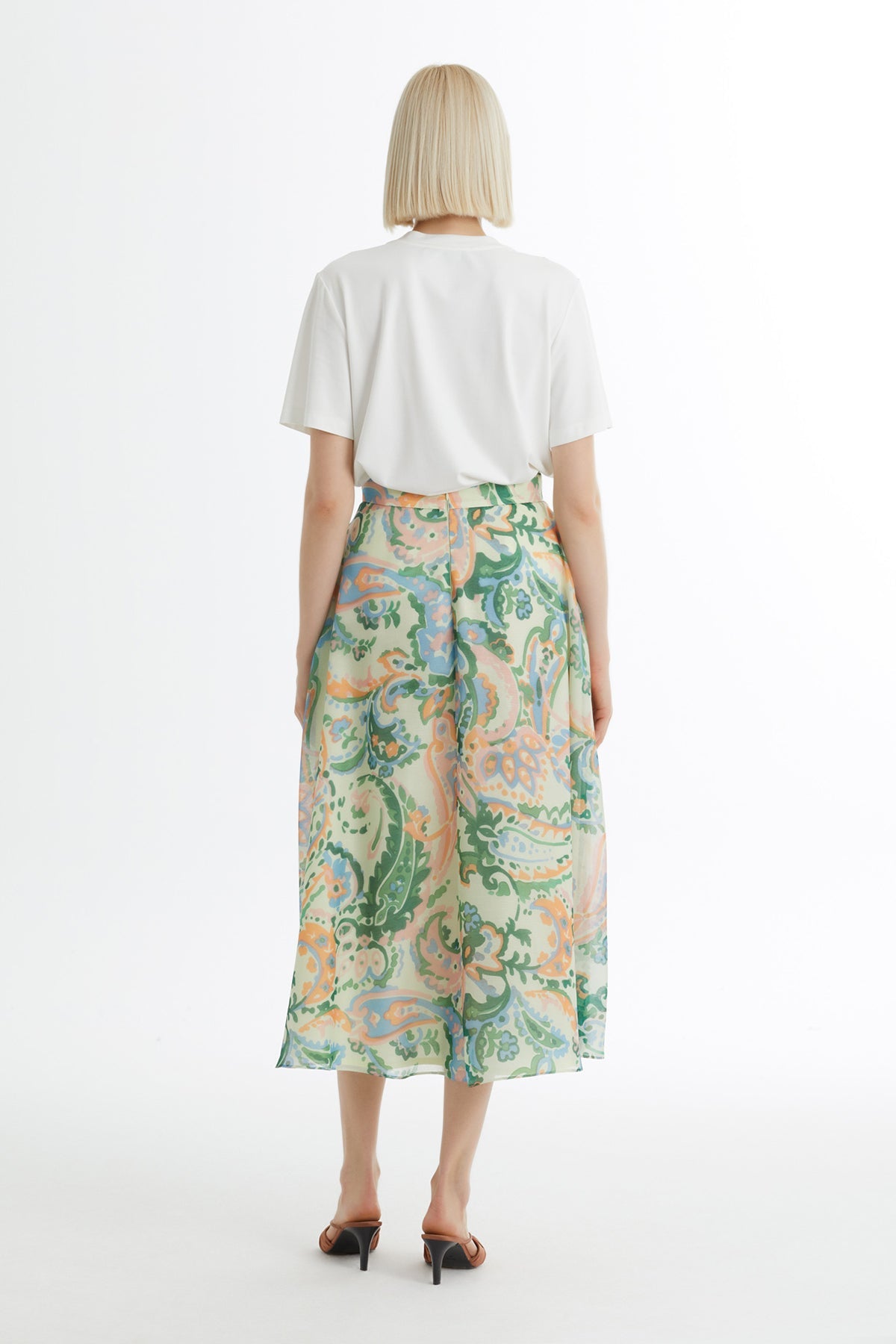 Patterned Flounce Midi Skirt