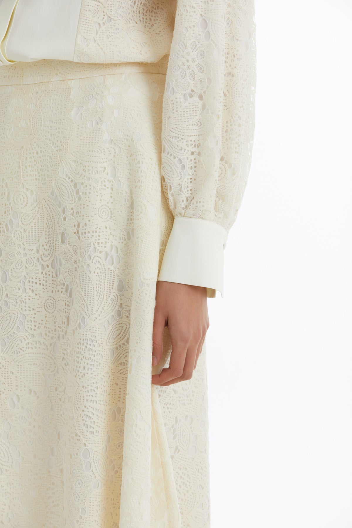 Ecru Patterned Ruffle Skirt