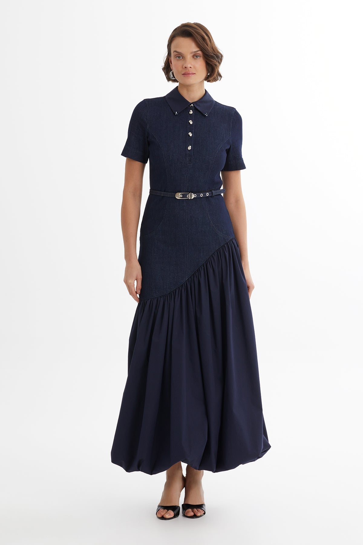 balloon denim dress BLUE Belted Skirt BLUE / 40 Color:Electic Blue antla_in_funnel_1076 Denim Mini Dress Long A-Line Spaghetti Straps Burgundy