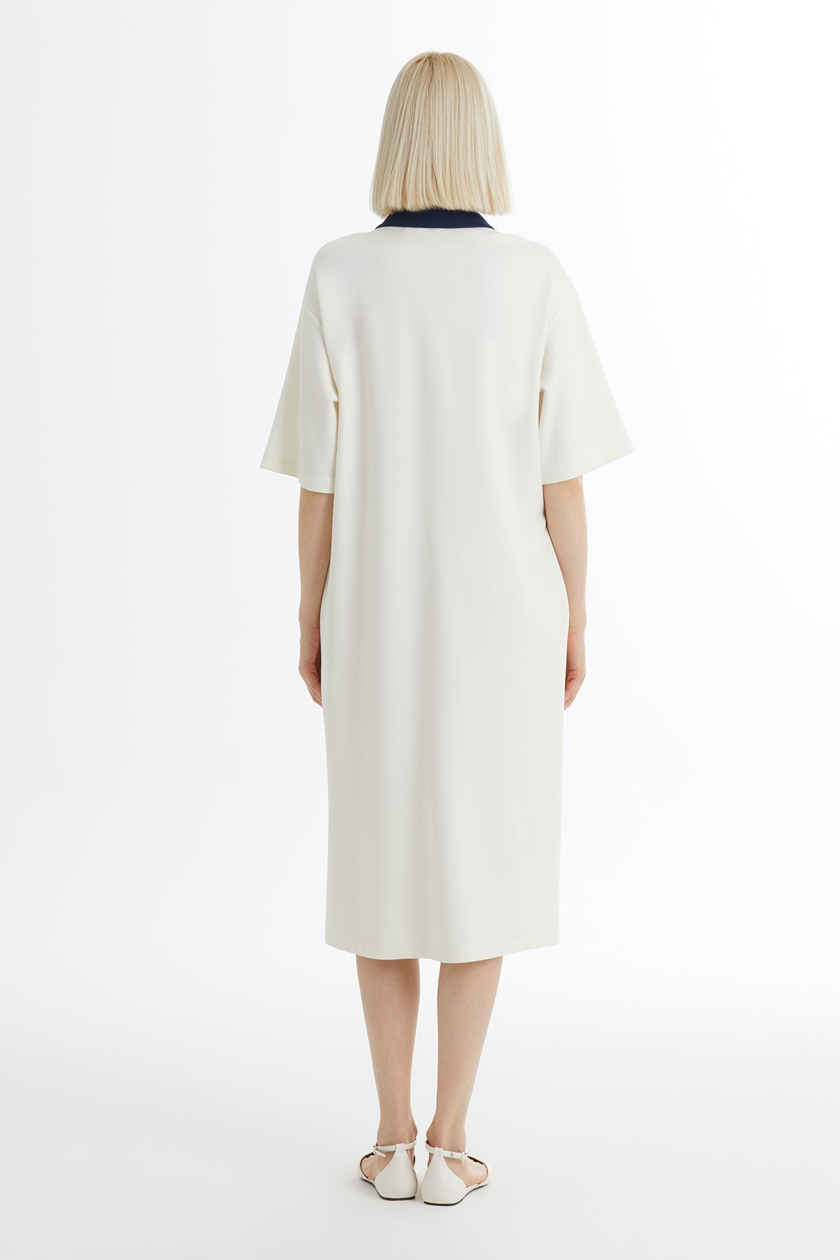 Ecru A-Line Dress with Snap Closure