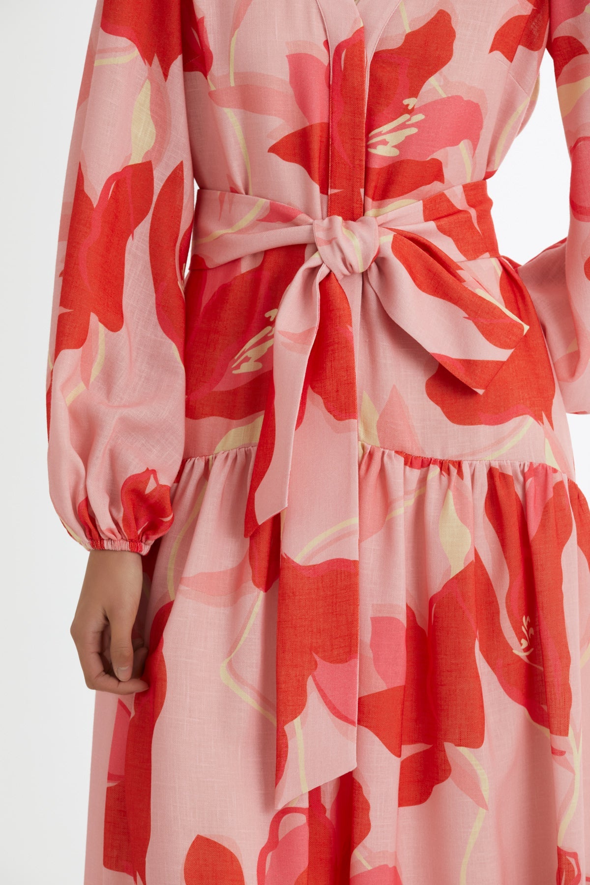 Pink Tie-Waist Patterned Dress