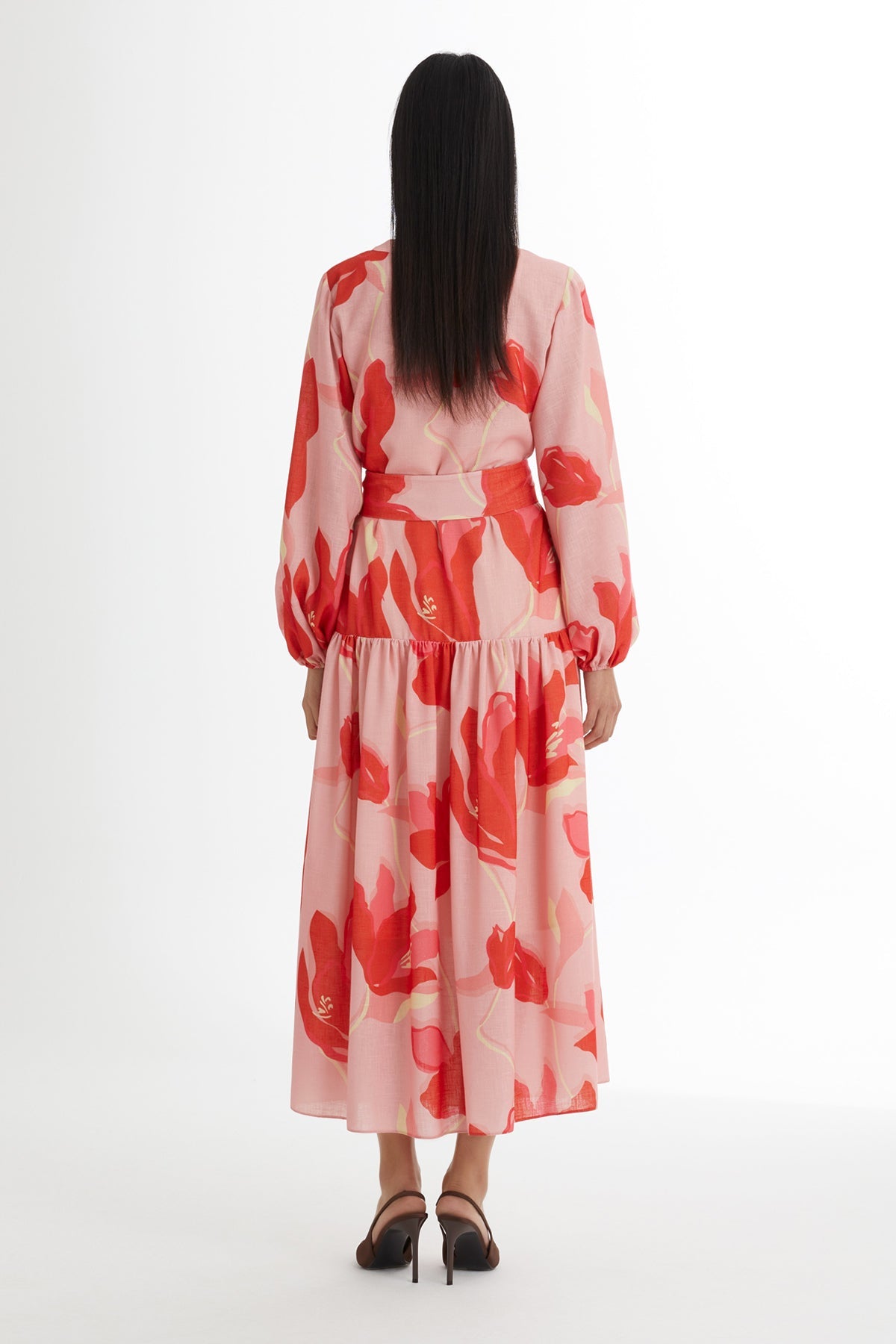 Pink Tie-Waist Patterned Dress
