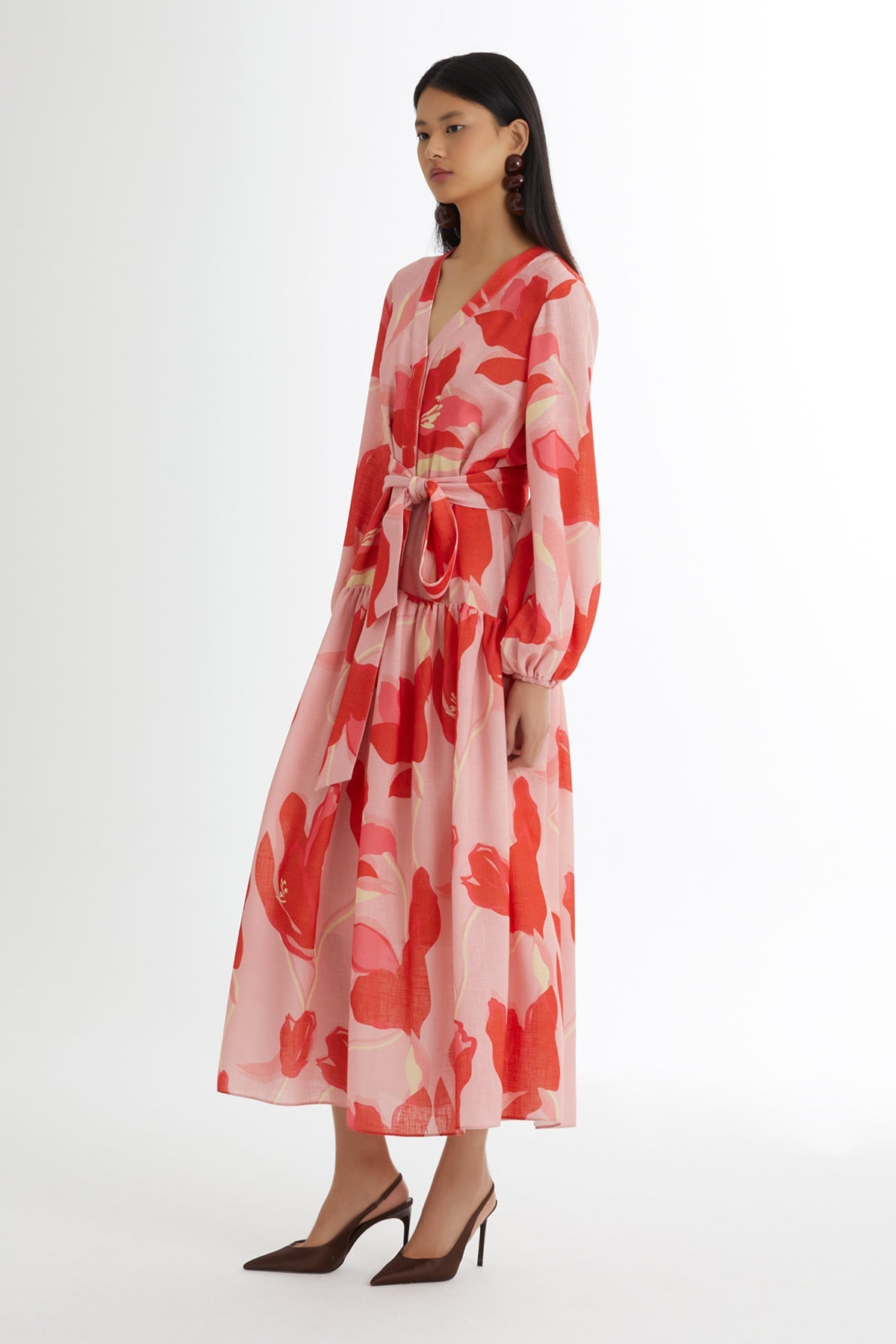 Pink Tie-Waist Patterned Dress