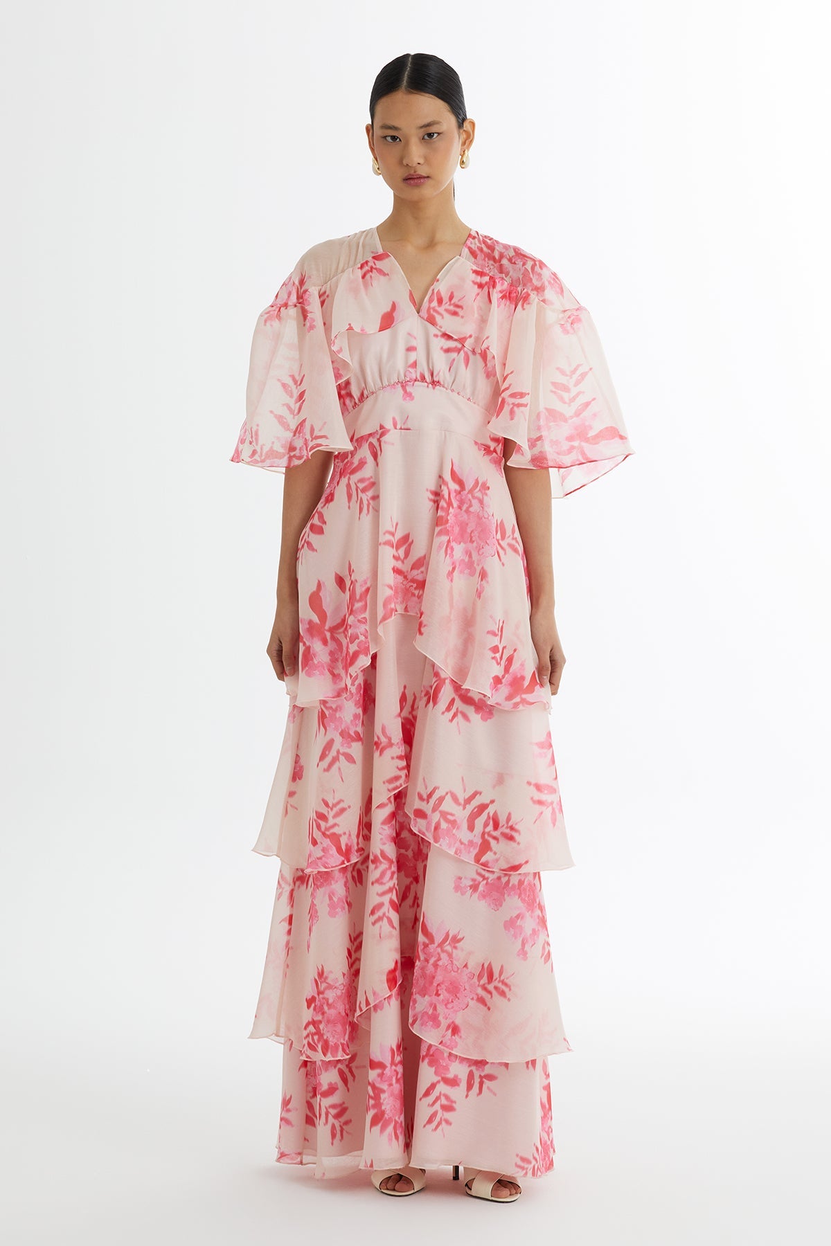 Pink Embroidered Patterned Ruffle Dress