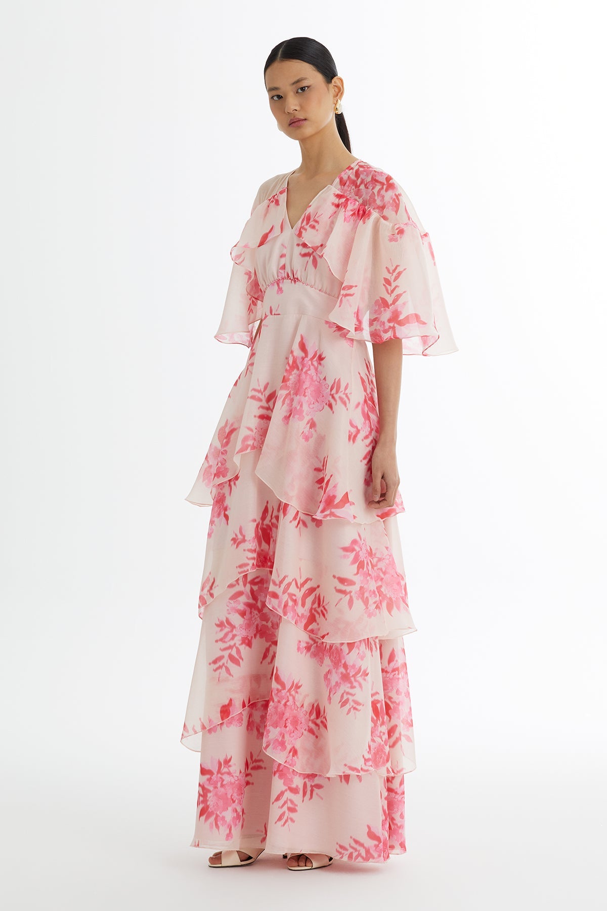 Pink Embroidered Patterned Ruffle Dress