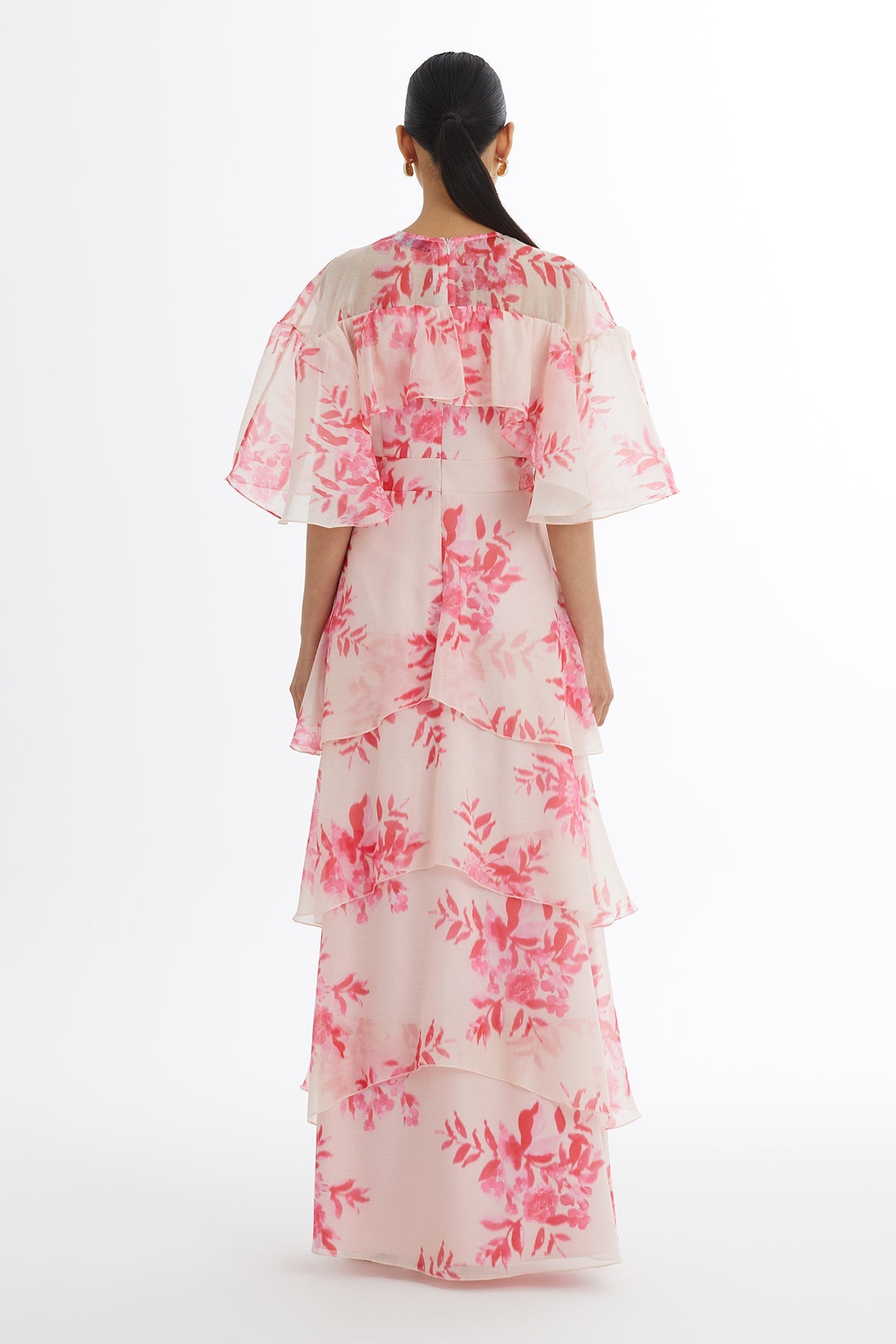 Pink Embroidered Patterned Ruffle Dress