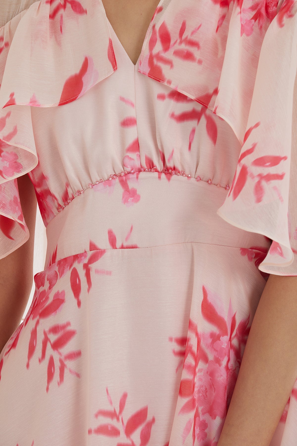 Pink Embroidered Patterned Ruffle Dress