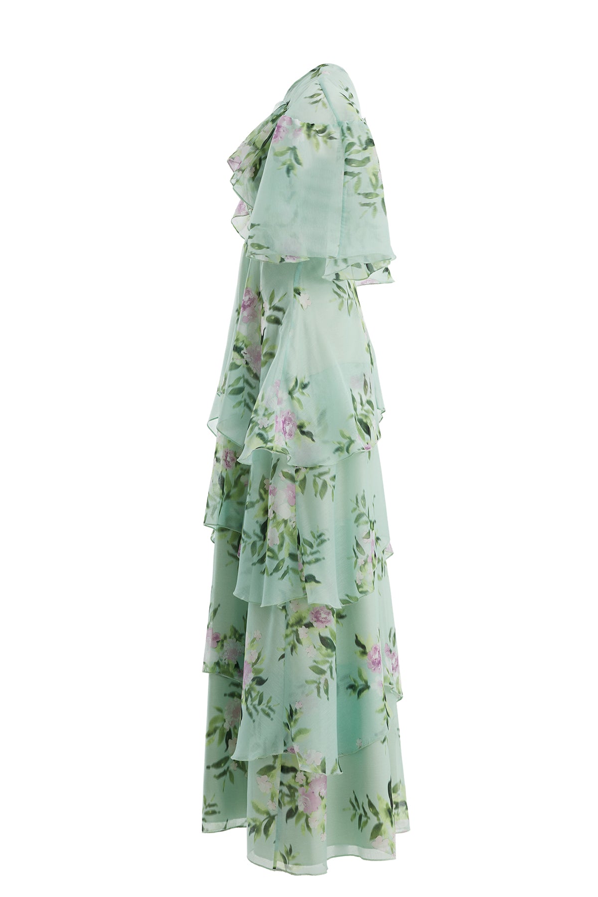 Green Embroidered Patterned Ruffle Dress