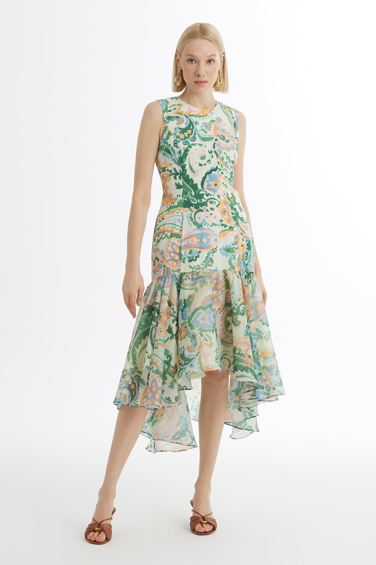 Sleeveless Gathered Patterned Dress