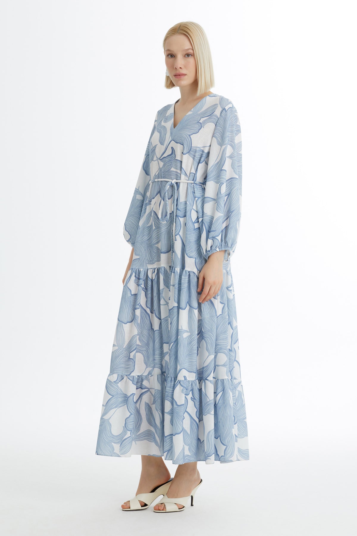 Blue Embroidered Patterned Dress
