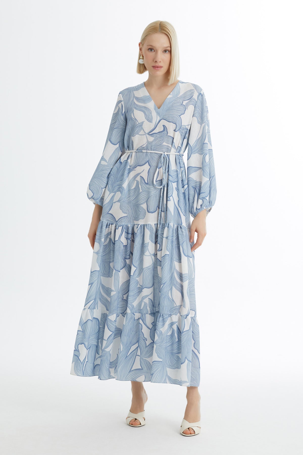 Blue Embroidered Patterned Dress