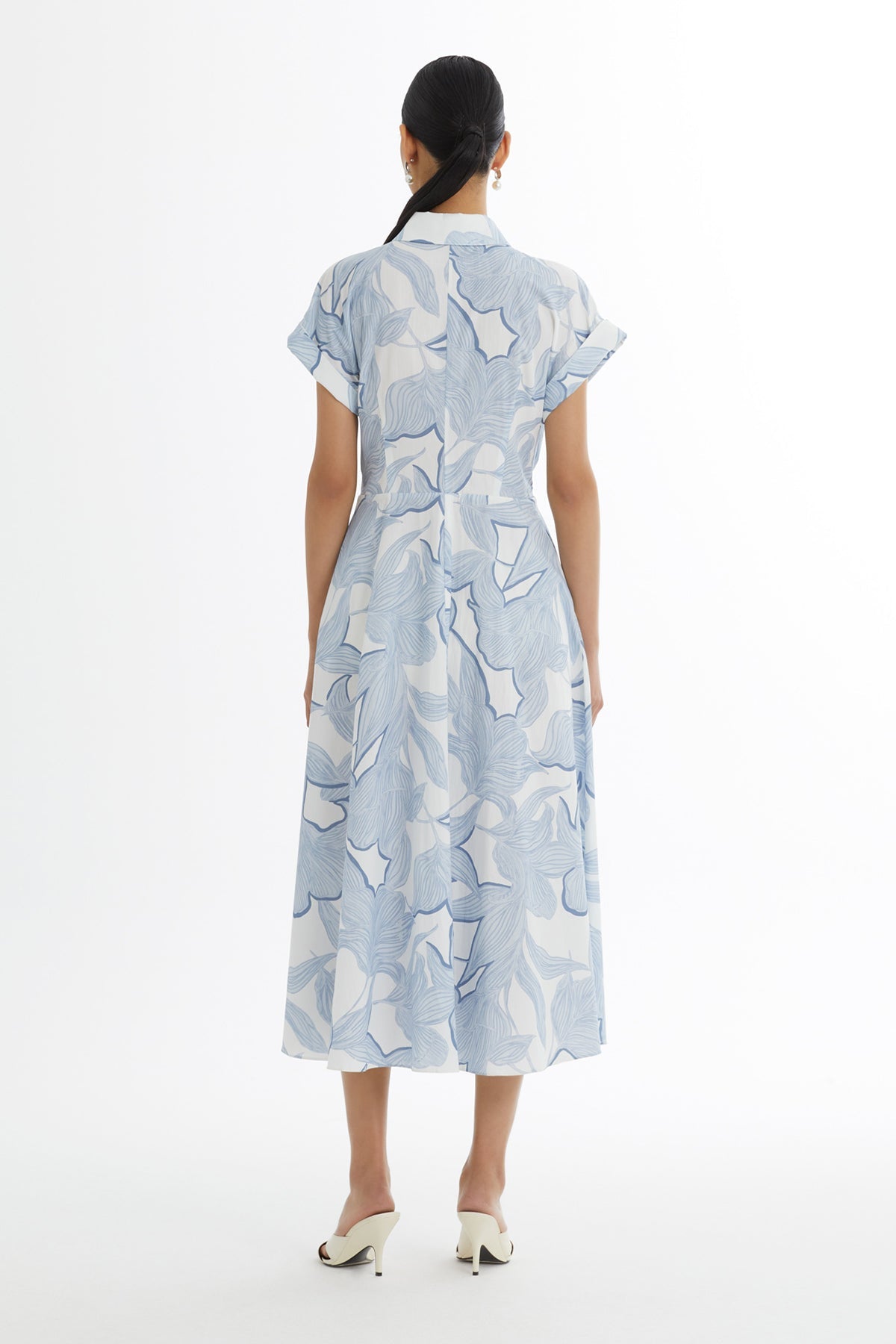 Blue Shirt Collar Patterned Dress