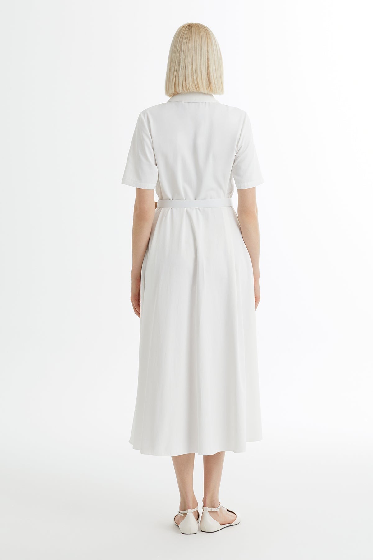 Ecru Printed Embroidered Midi Dress