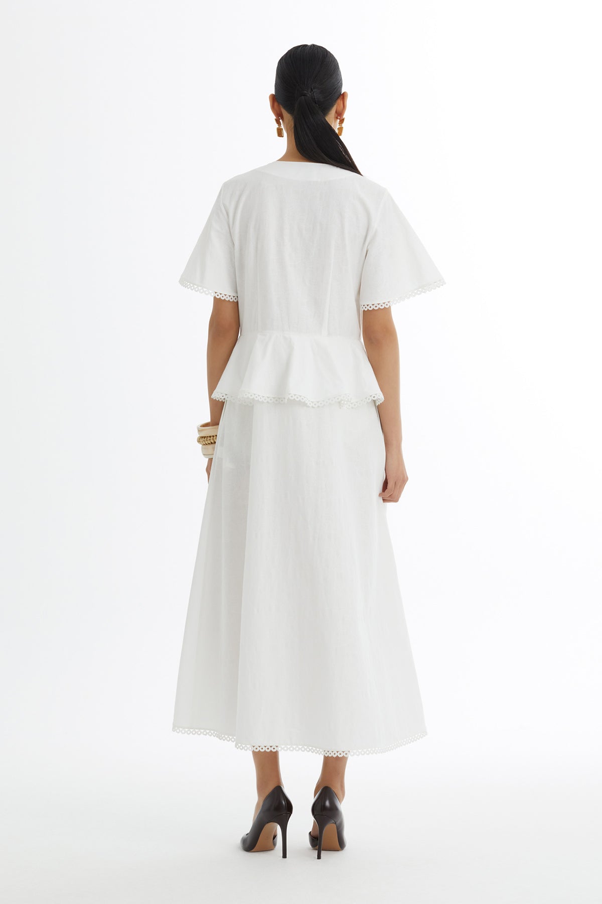 Ecru Piped Detail Patterned Dress