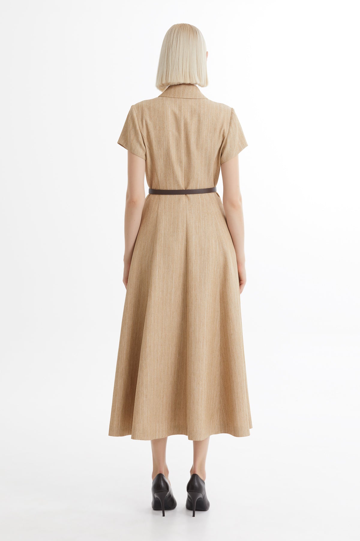 Brown Belted Flounce Dress