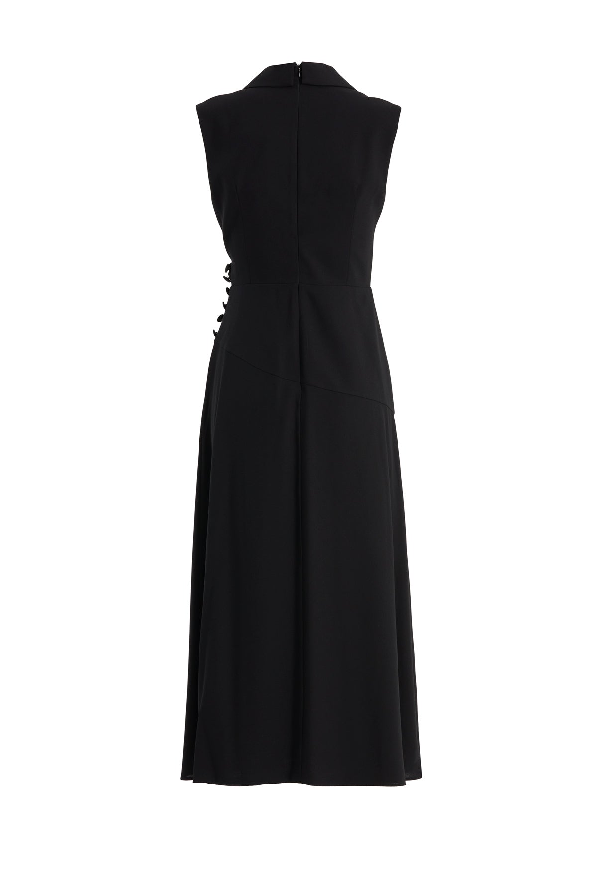 Black Pleated Waist Brooch Detail Midi Dress