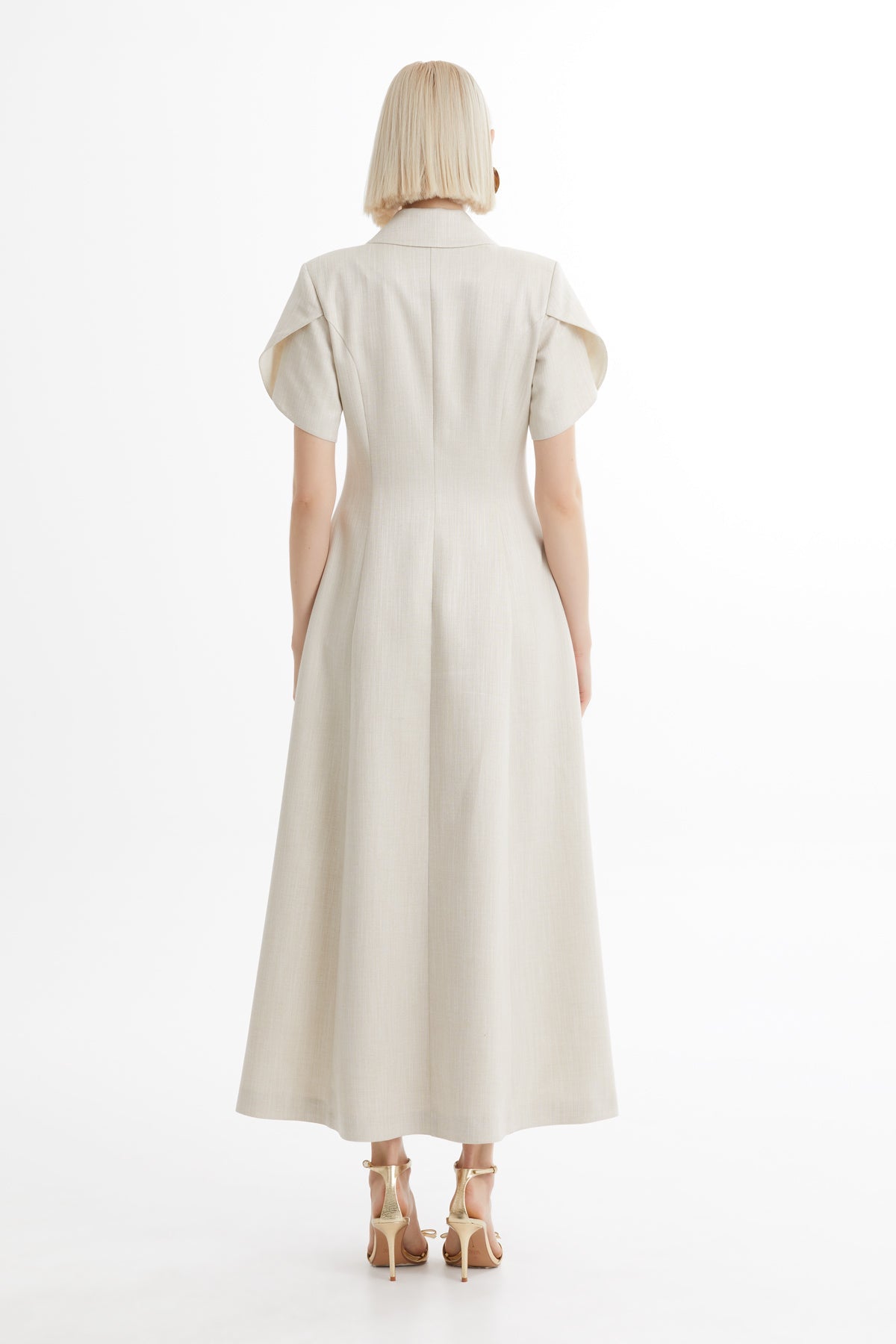 Ecru Short-Sleeve Ruffle Midi Dress