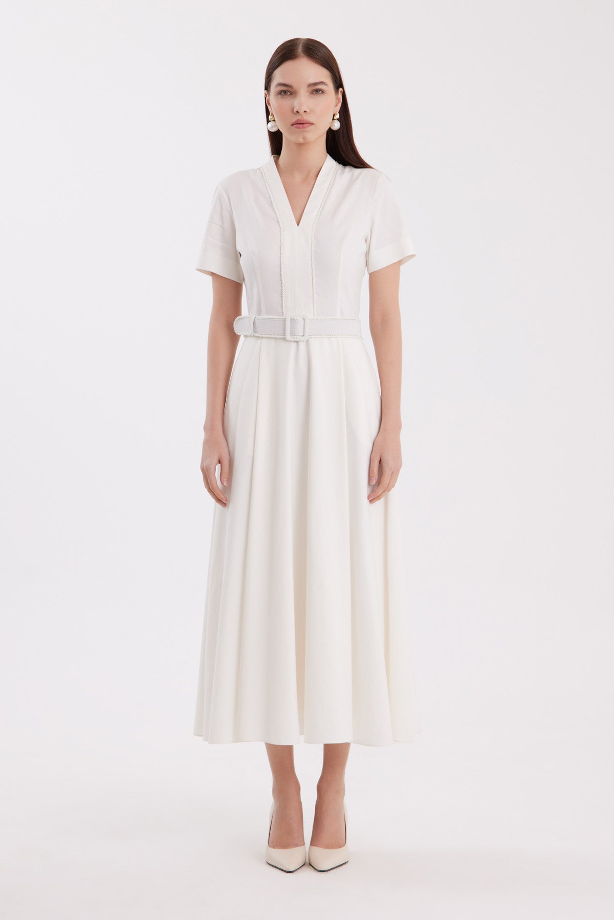 Ecru Body-Hugging Midi Dress