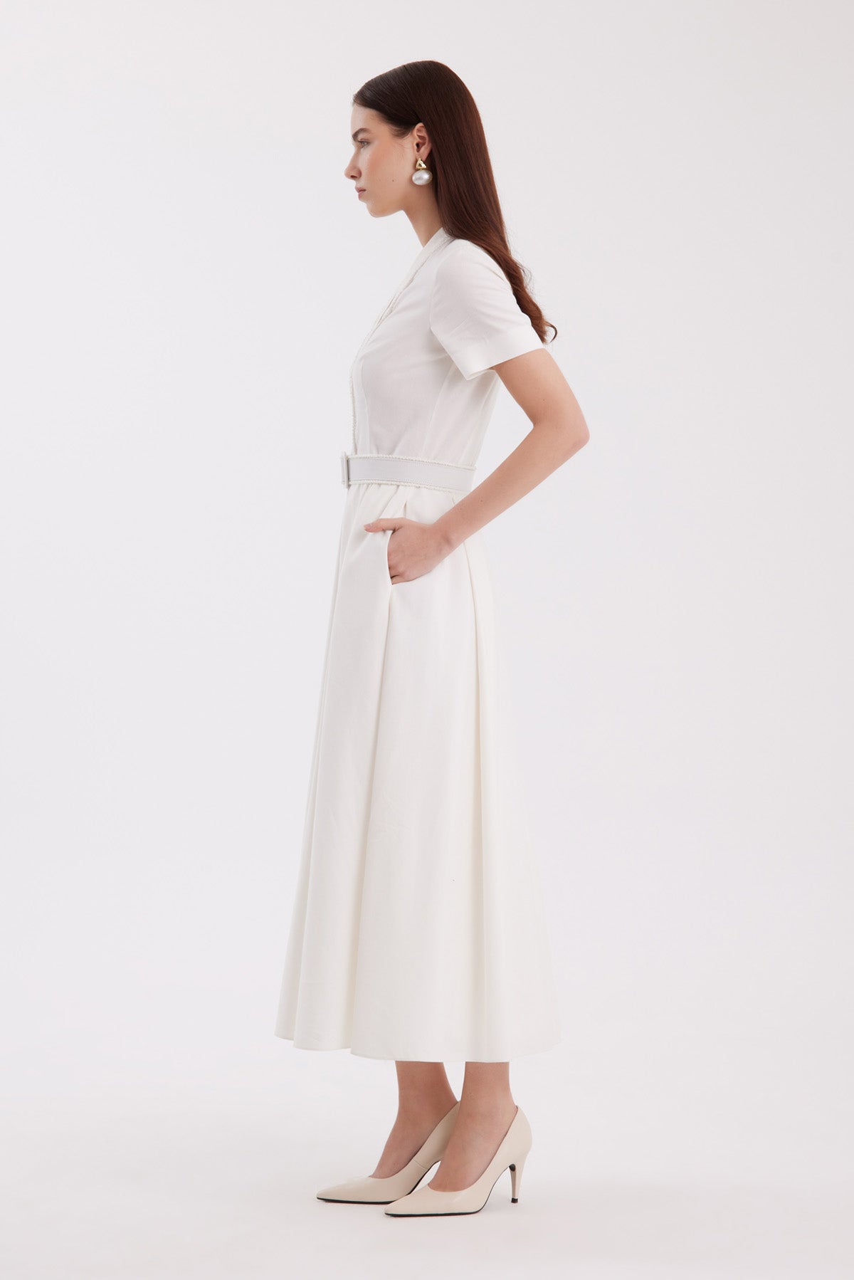 Ecru Body-Hugging Midi Dress