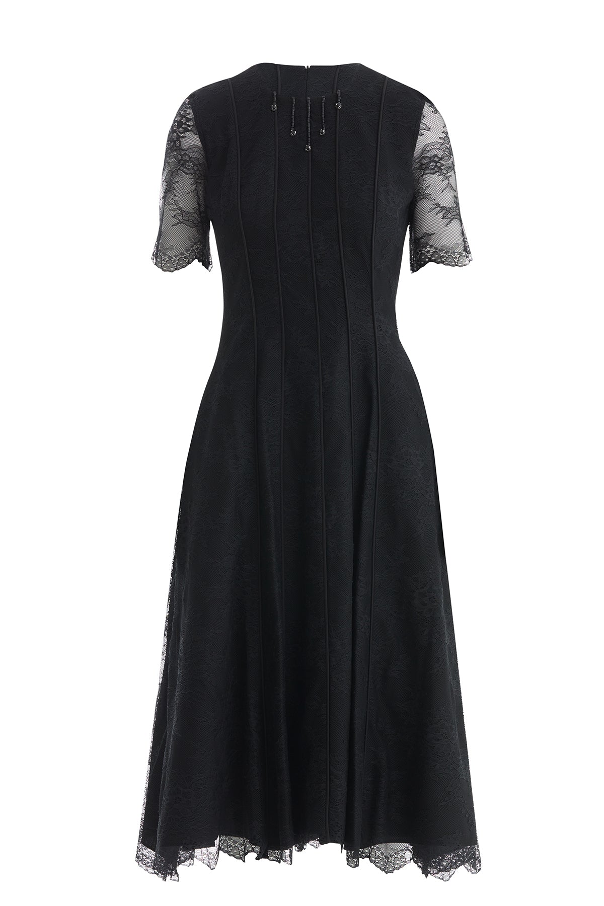 Black Embroidered Lace Detailed Midi Dress