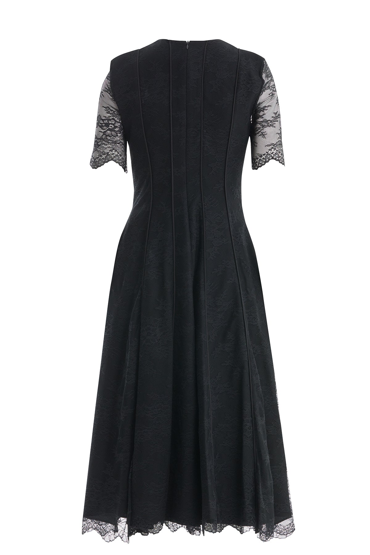 Black Embroidered Lace Detailed Midi Dress
