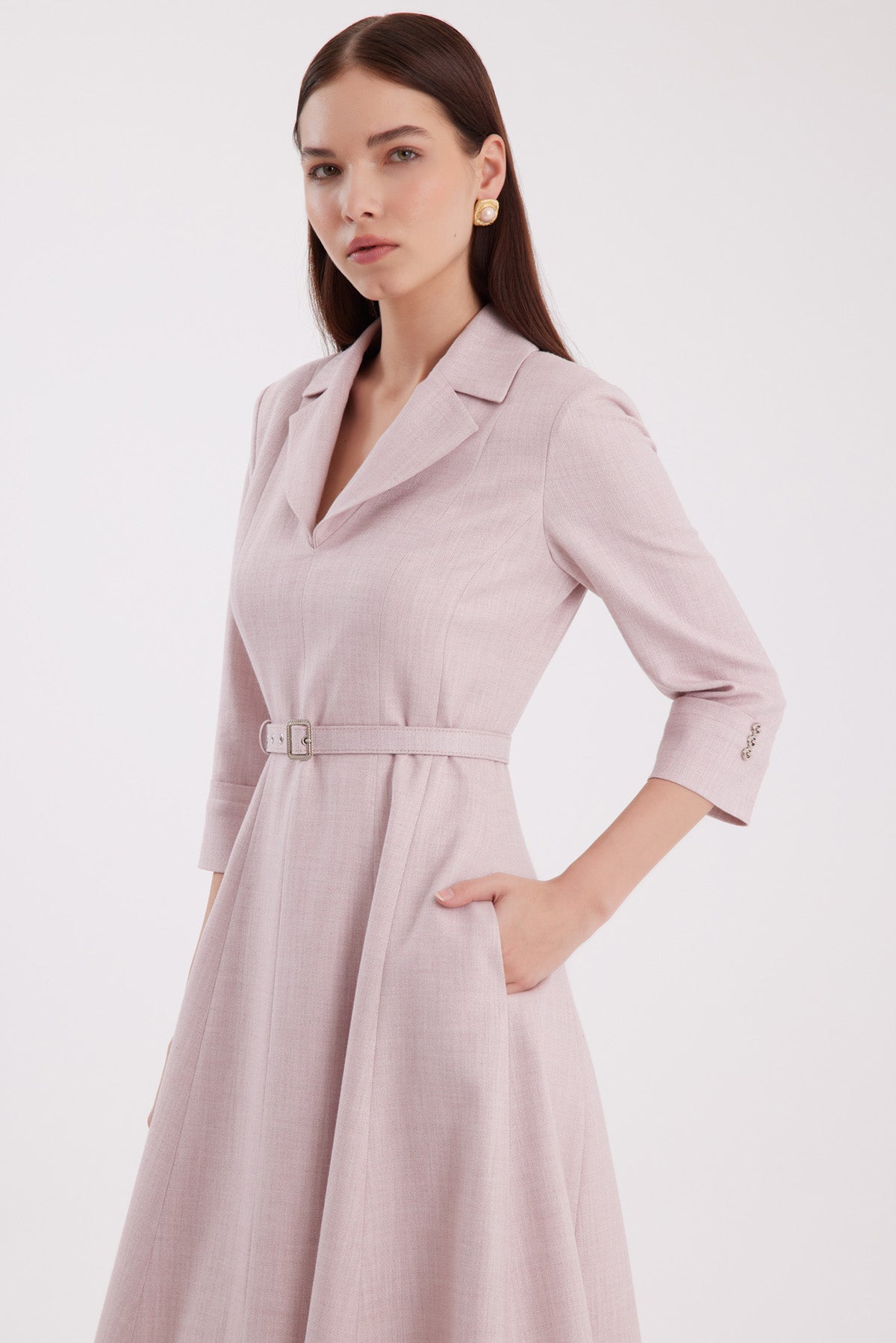 Ecru Shimmer Woven Fabric Dress