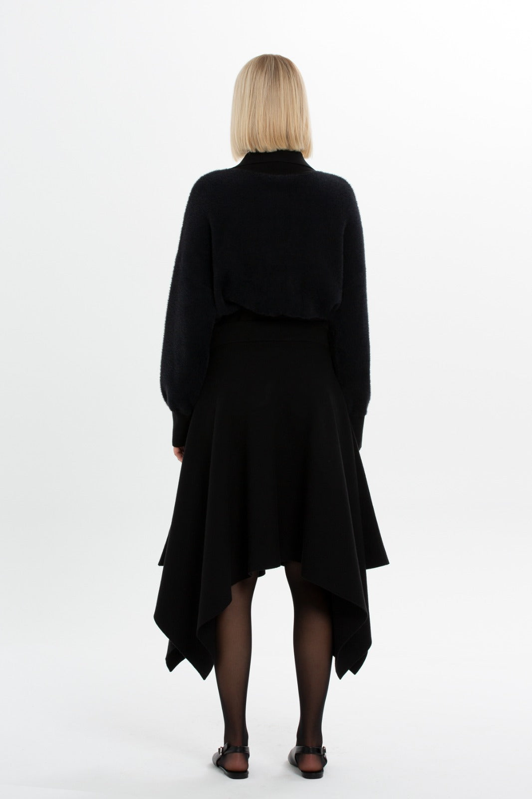 Elasticated Waist Asymmetric Cut Knit Skirt Black N