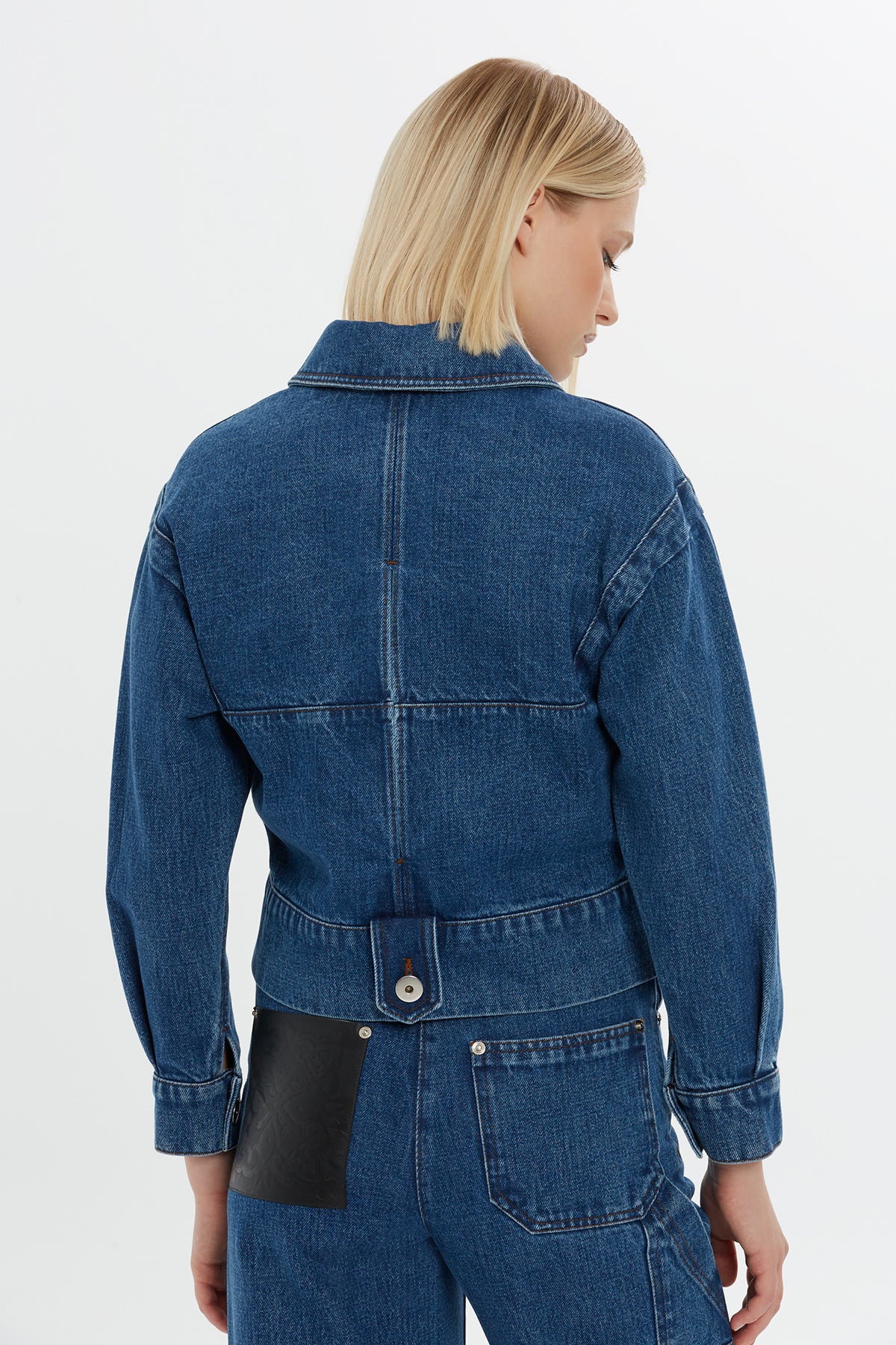 Short Denim Jacket with Leather Details N