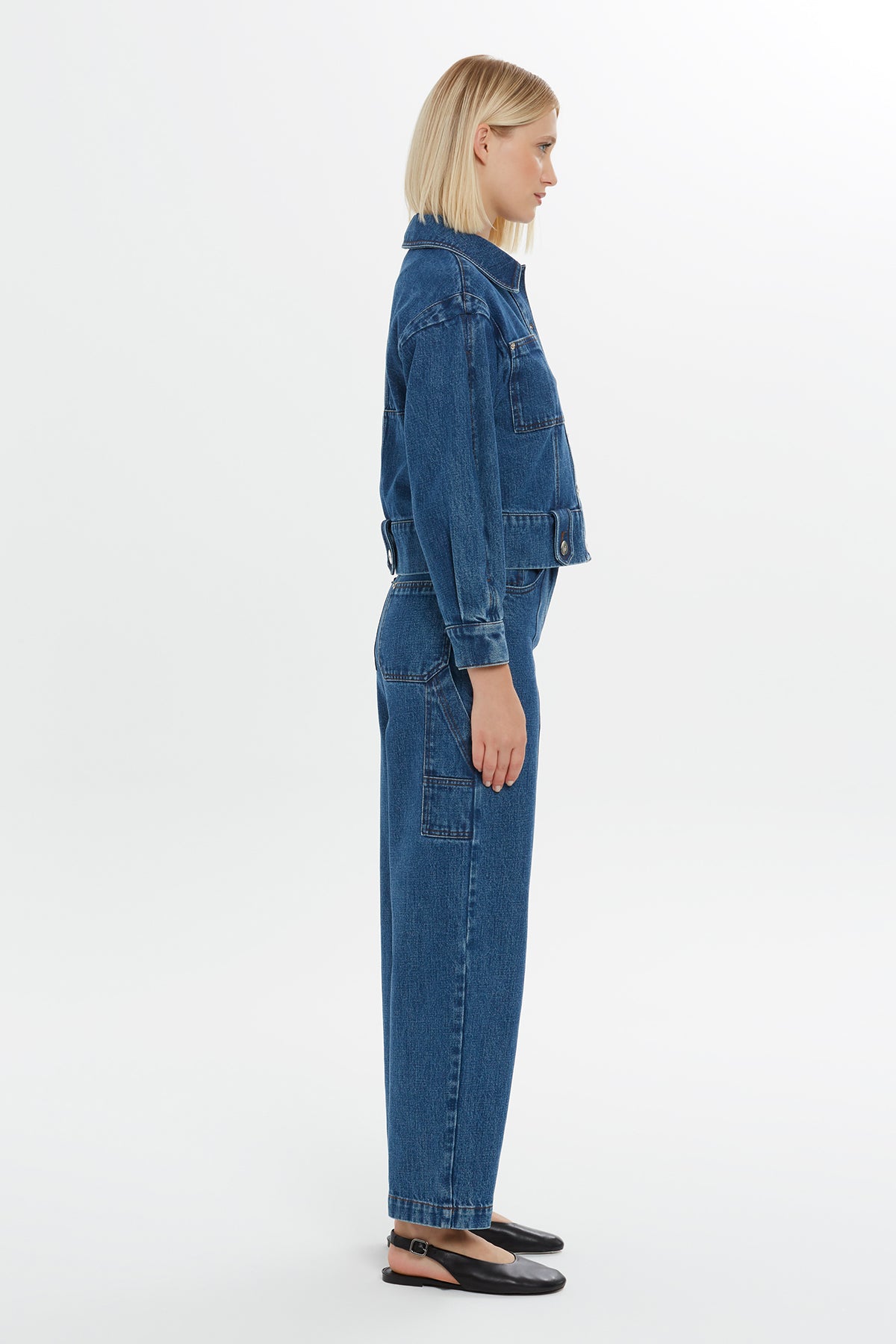 Short Denim Jacket with Leather Details N