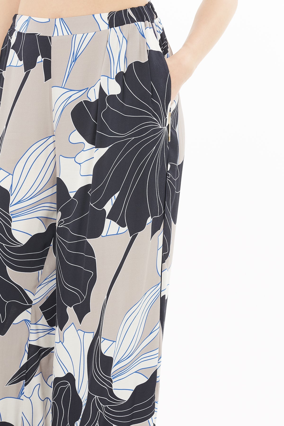 Printed Navy Wide-Leg Trousers