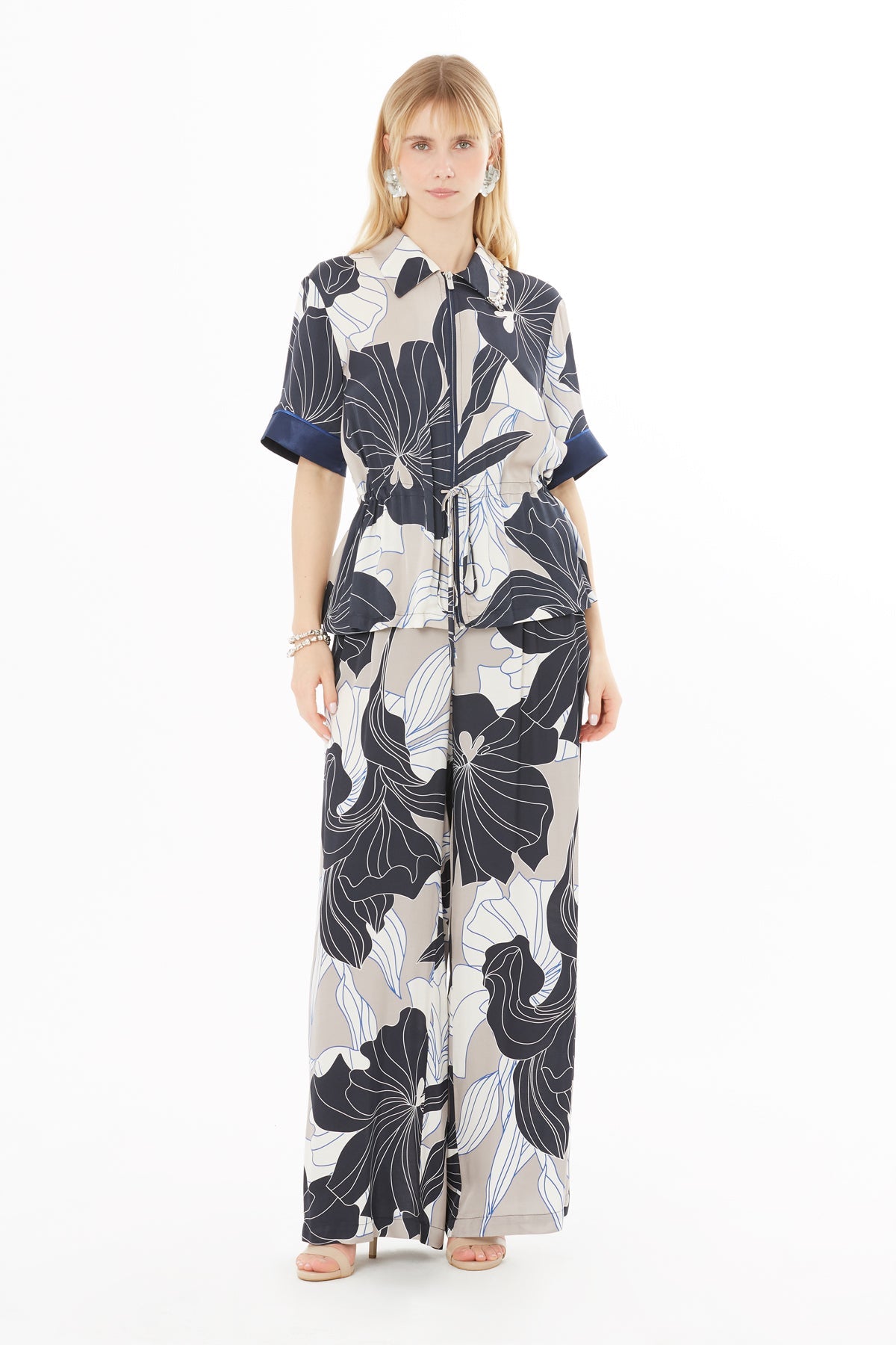 Dark Navy Waist-Belt Blouse