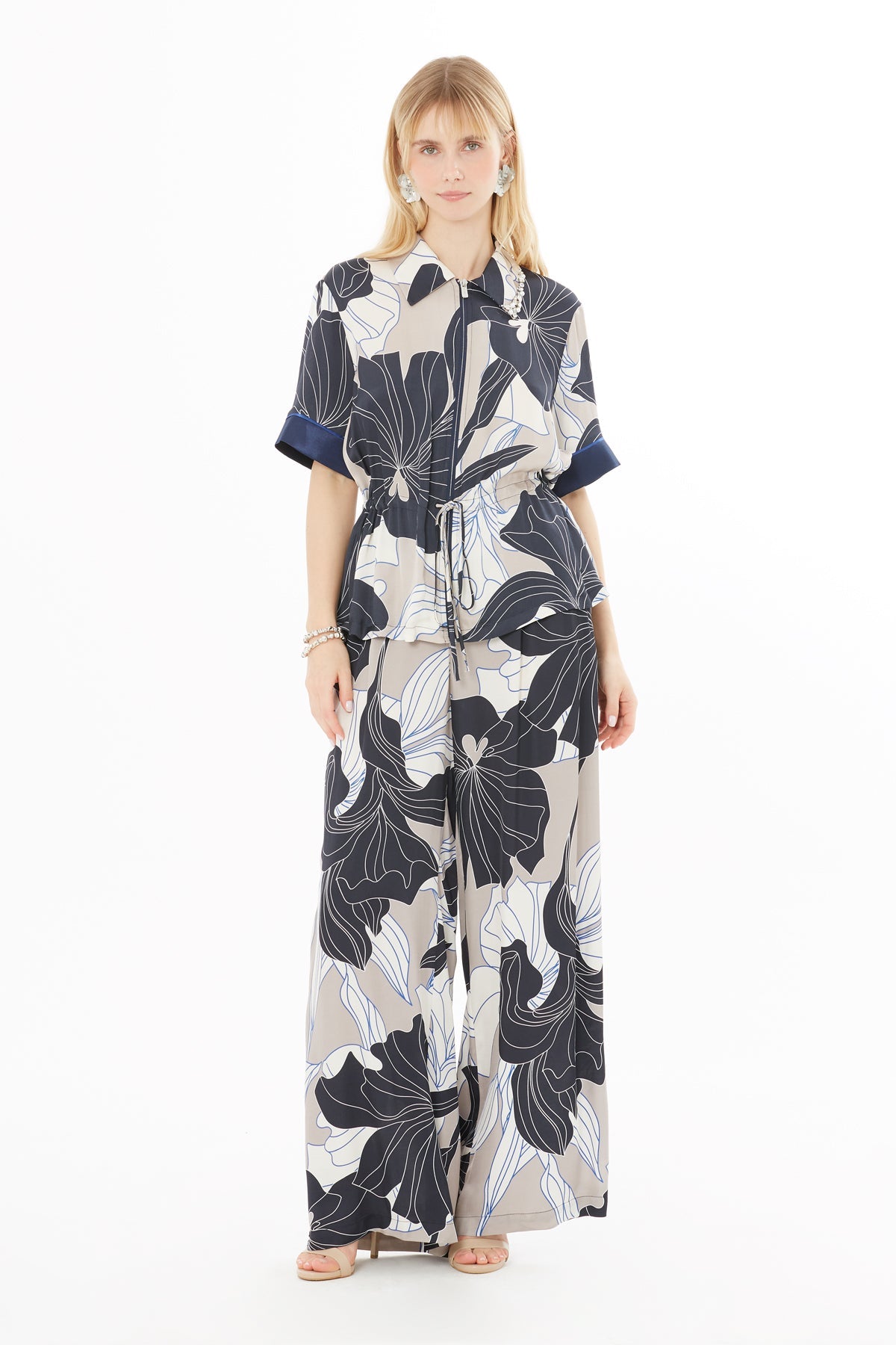 Dark Navy Waist-Belt Blouse