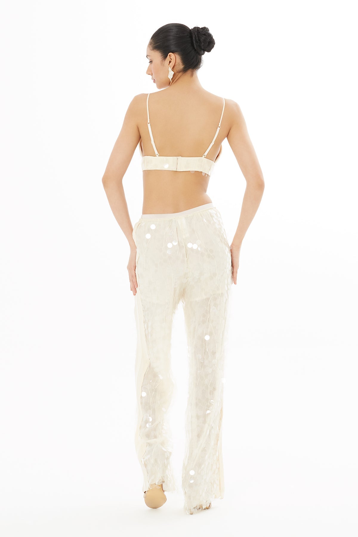 Ecru Sequin Sheer Strappy Bustier